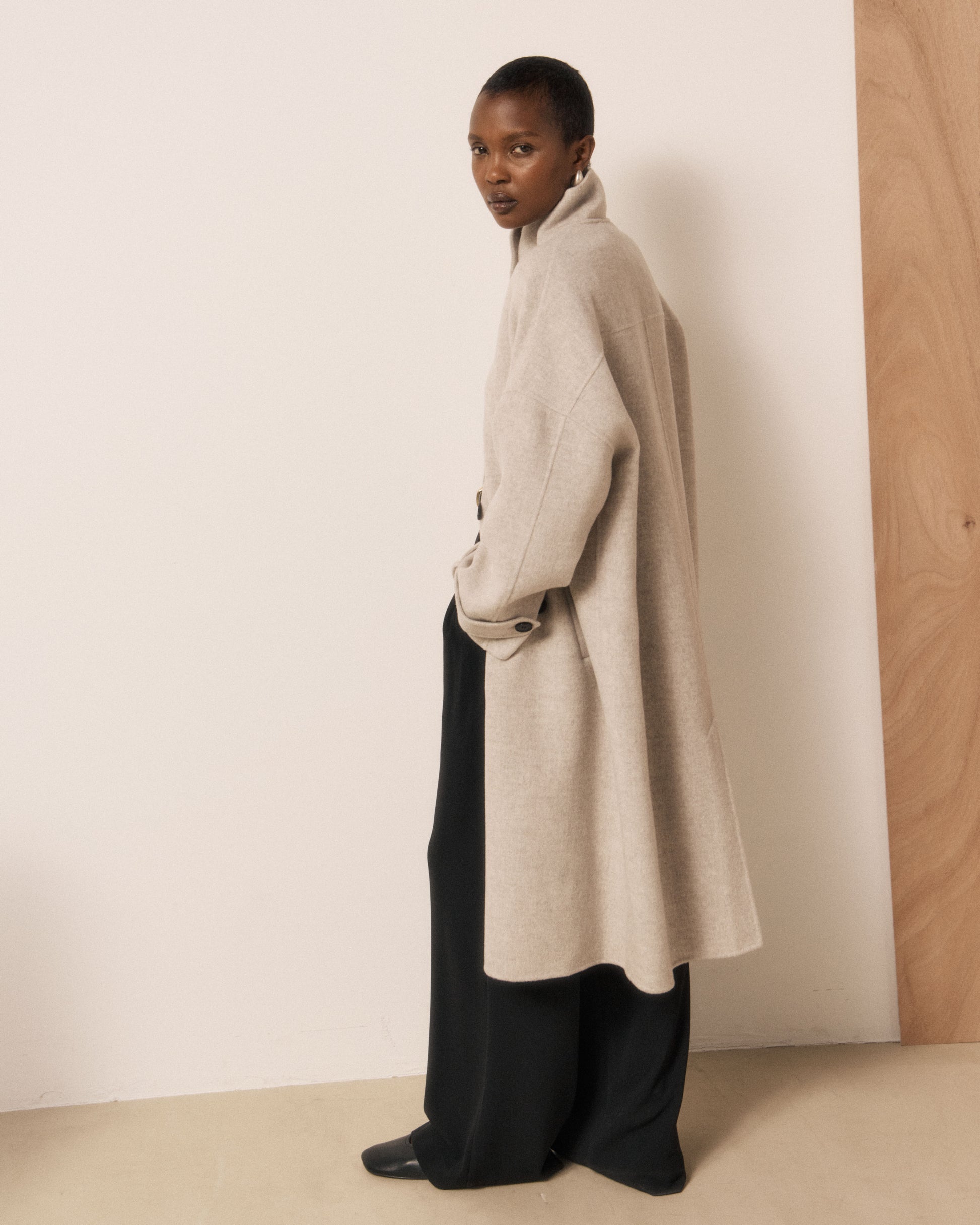 Manteau Femme en Laine Double Face Ecru Vallen