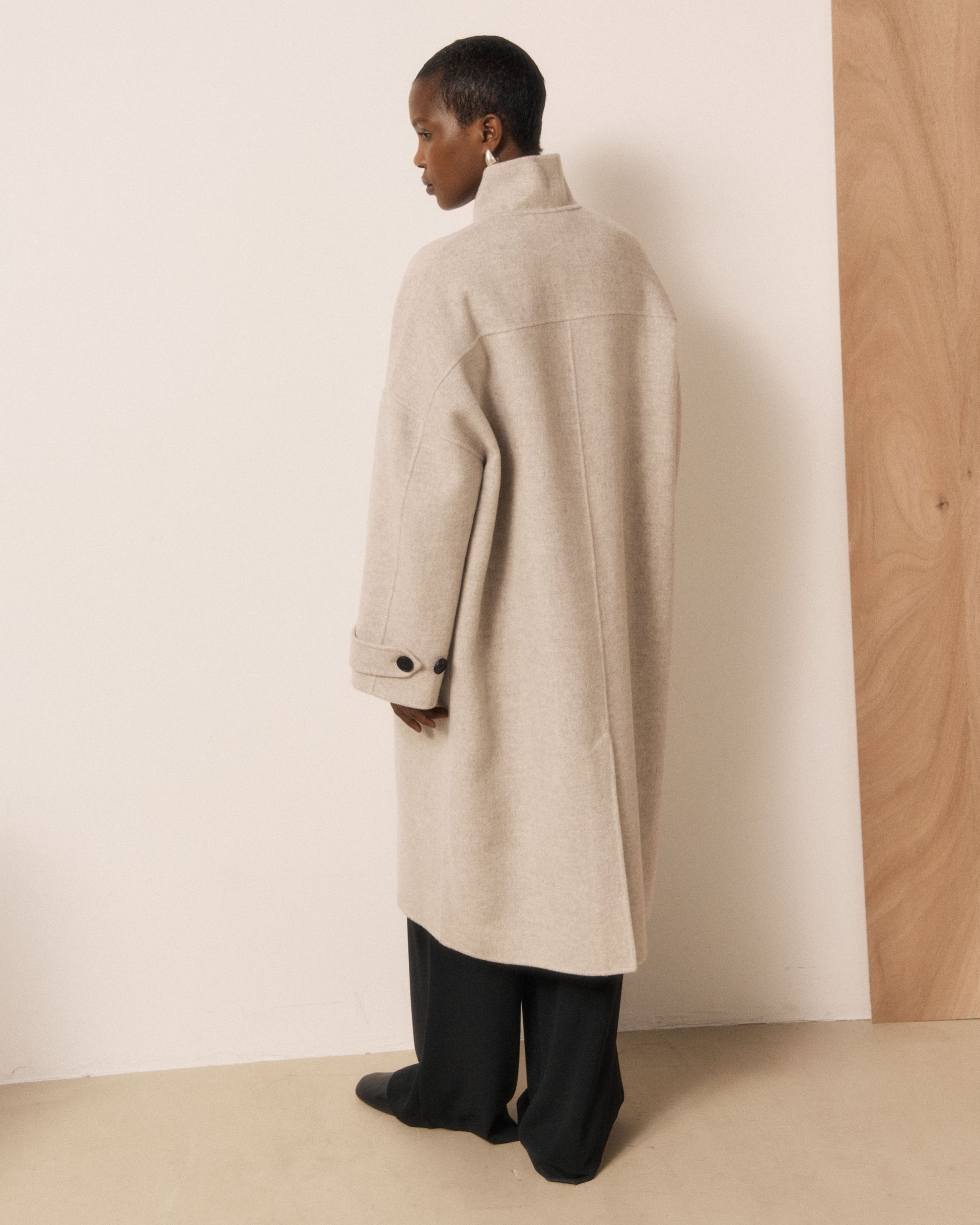 Manteau Femme en Laine Double Face Ecru Vallen