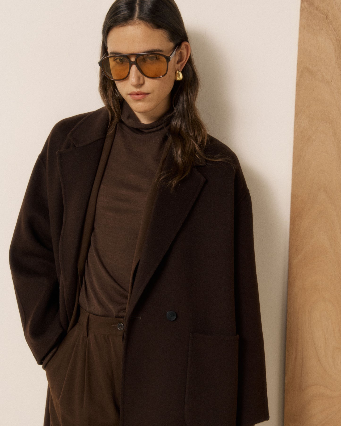 Manteau Femme en Laine Double Face Chocolat Vincenzo