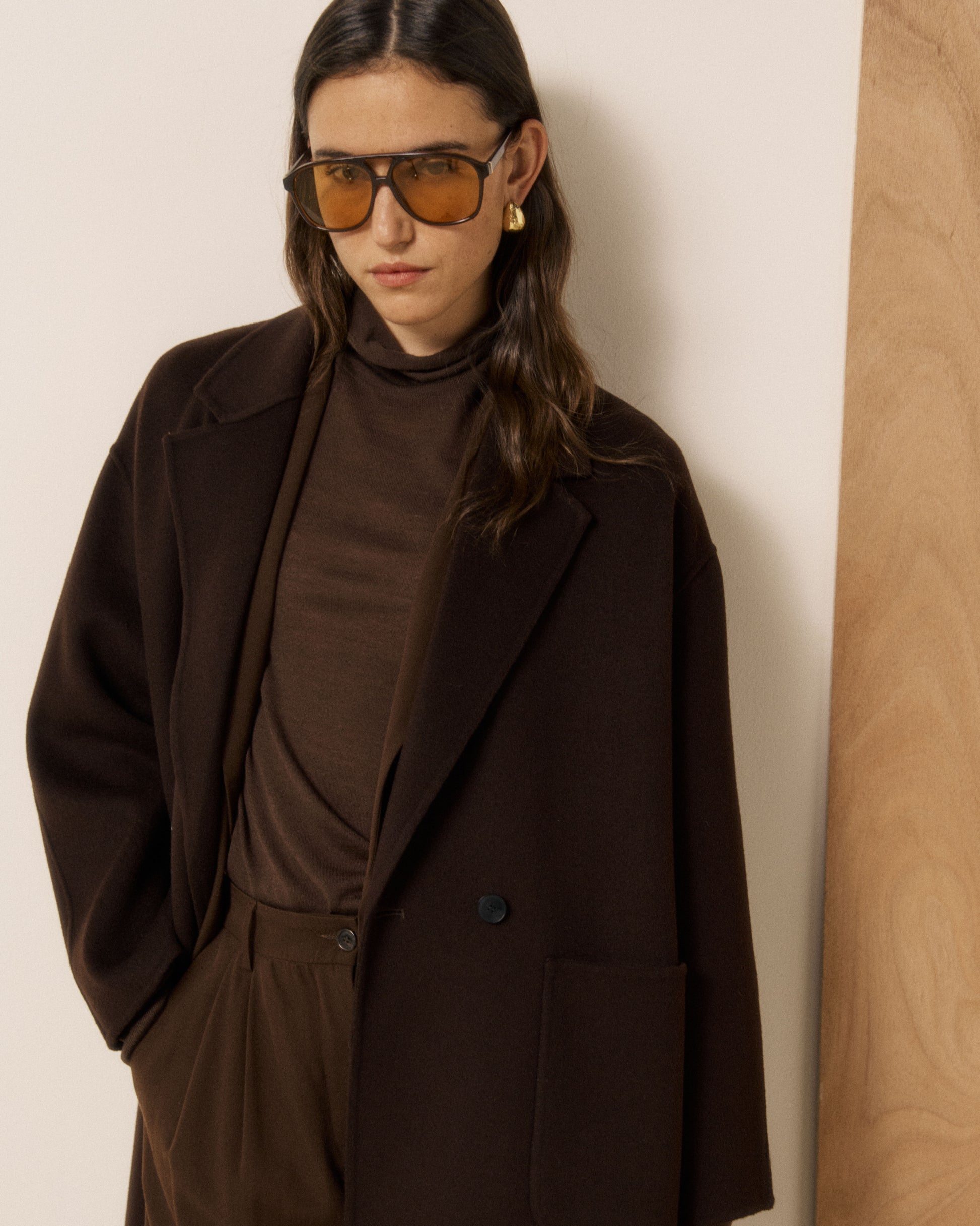 Manteau Femme en Laine Double Face Chocolat Vincenzo