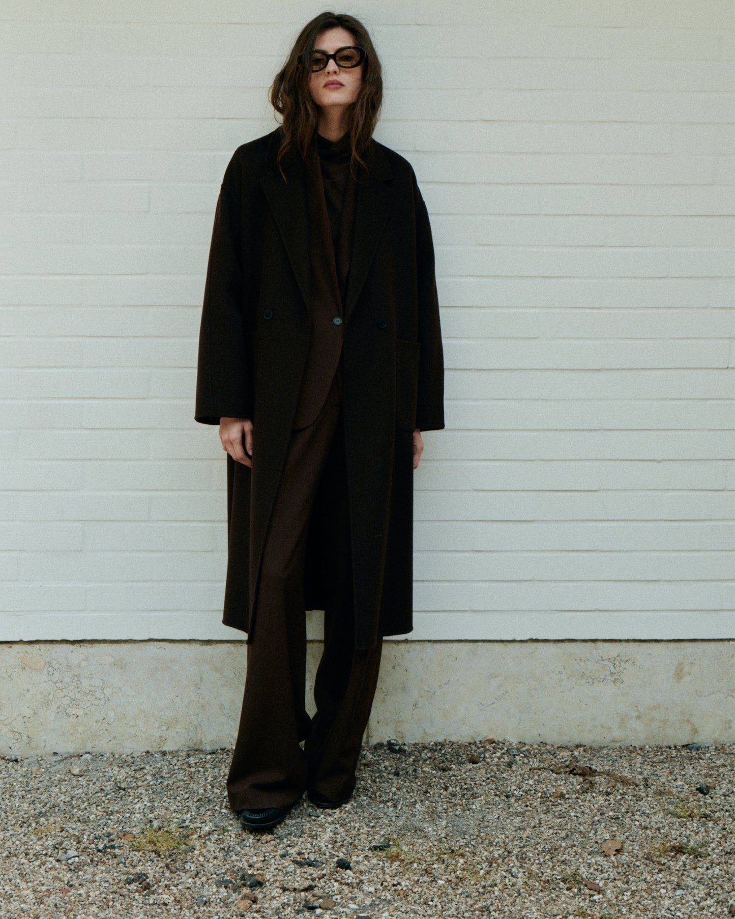 Vincenzo Women's Chocolate Double-faced Wool Coat