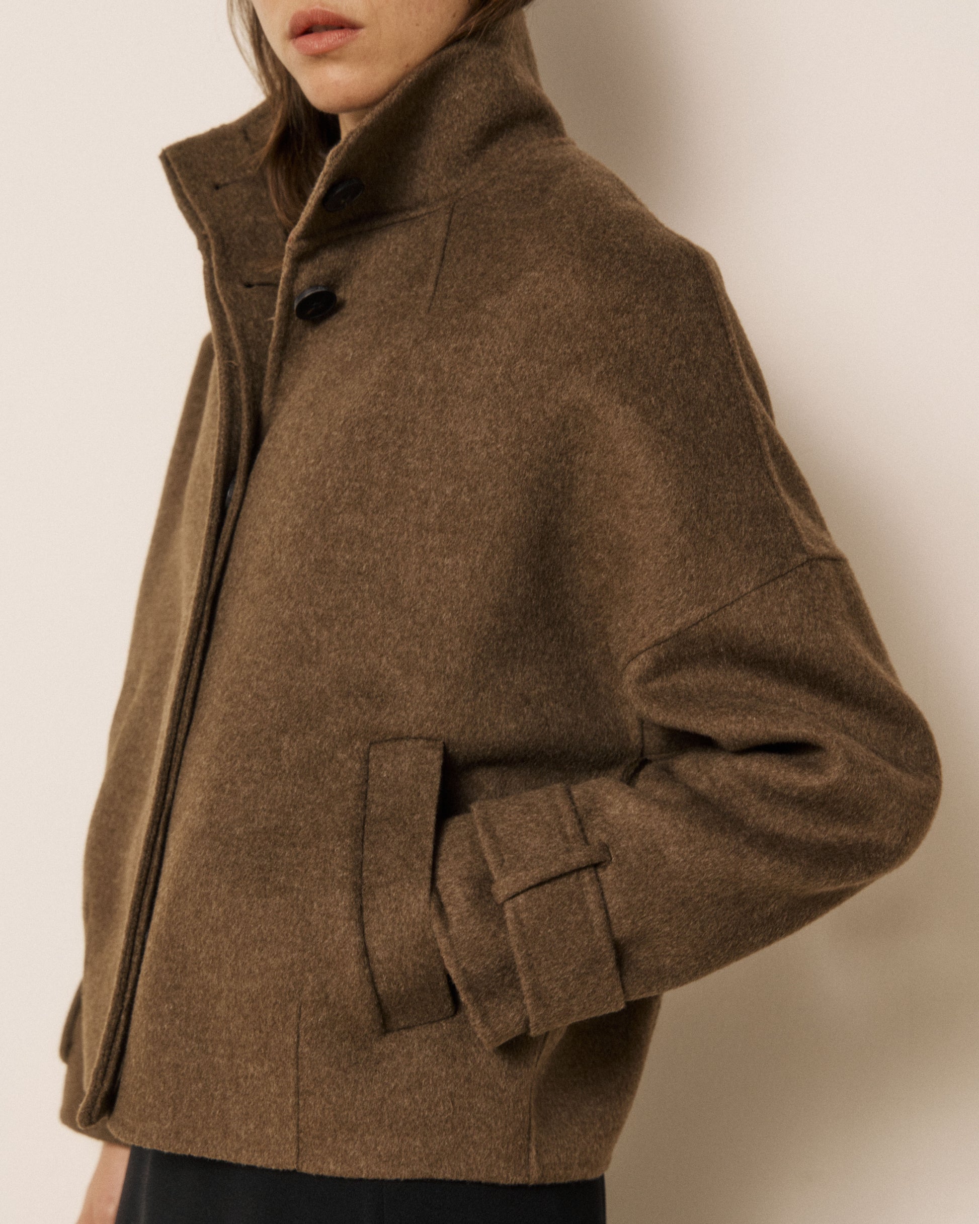 Blouson Femme en Laine Double Face Marron Volto