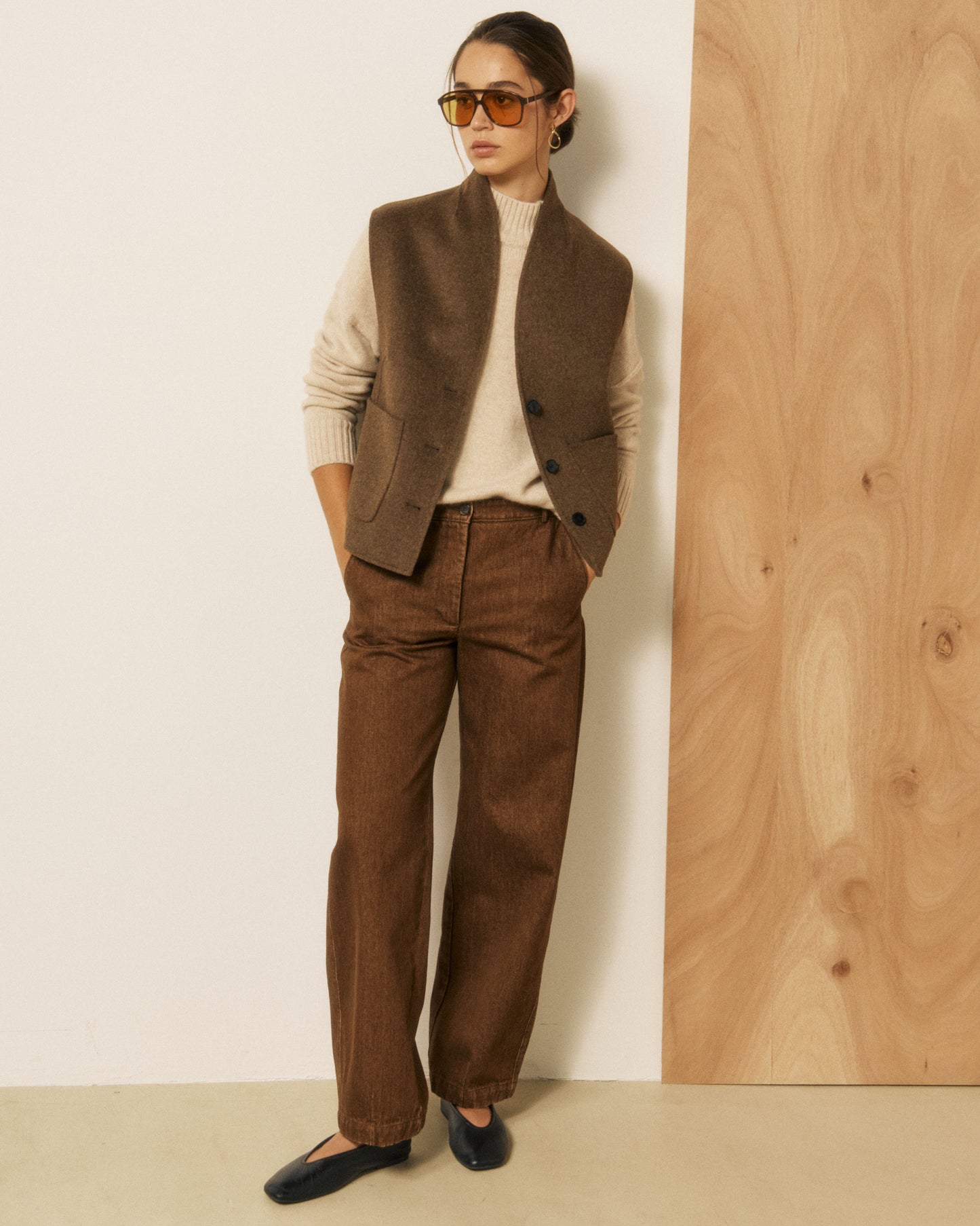 Gilet Femme en Laine Double Face Marron Vimo