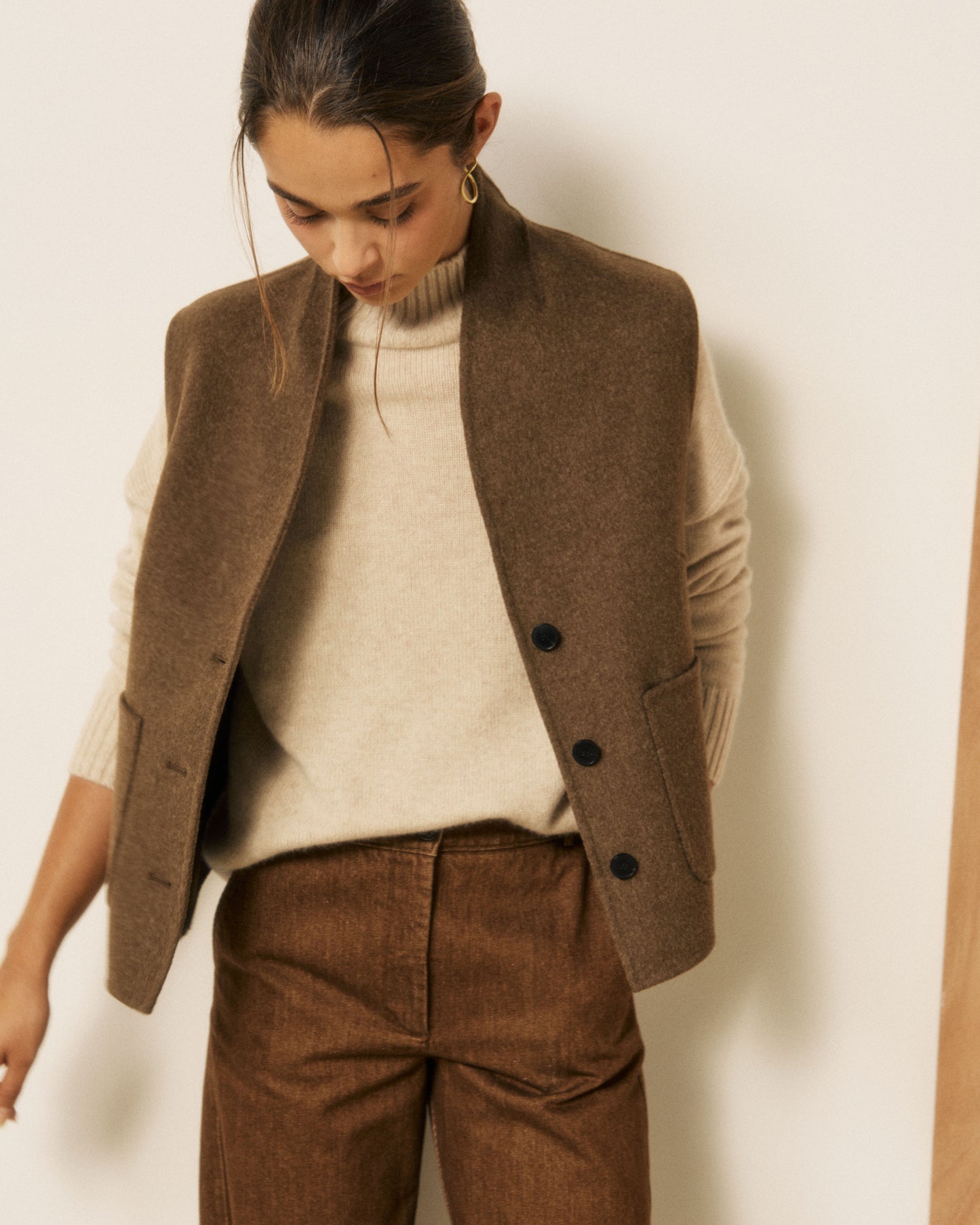 Gilet Femme en Laine Double Face Marron Vimo