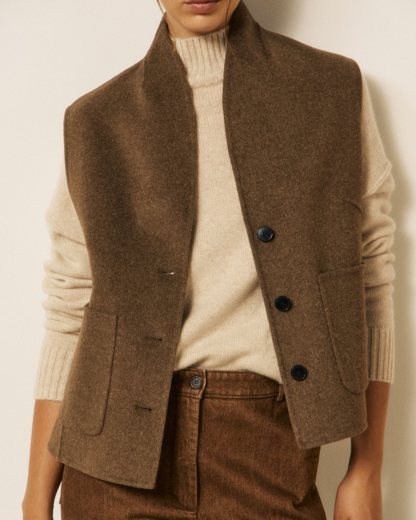 Gilet Femme en Laine Double Face Marron Vimo