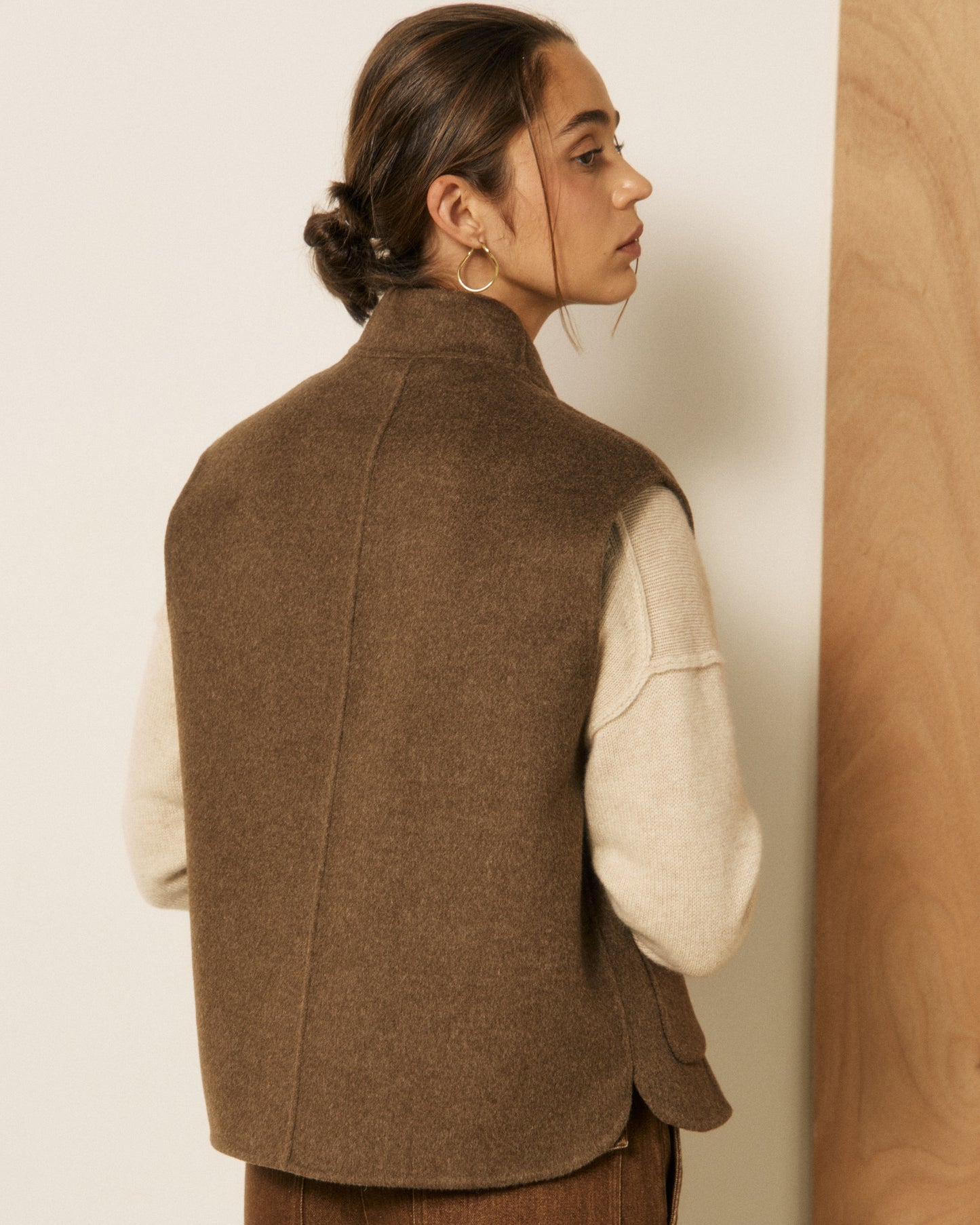 Gilet Femme en Laine Double Face Marron Vimo