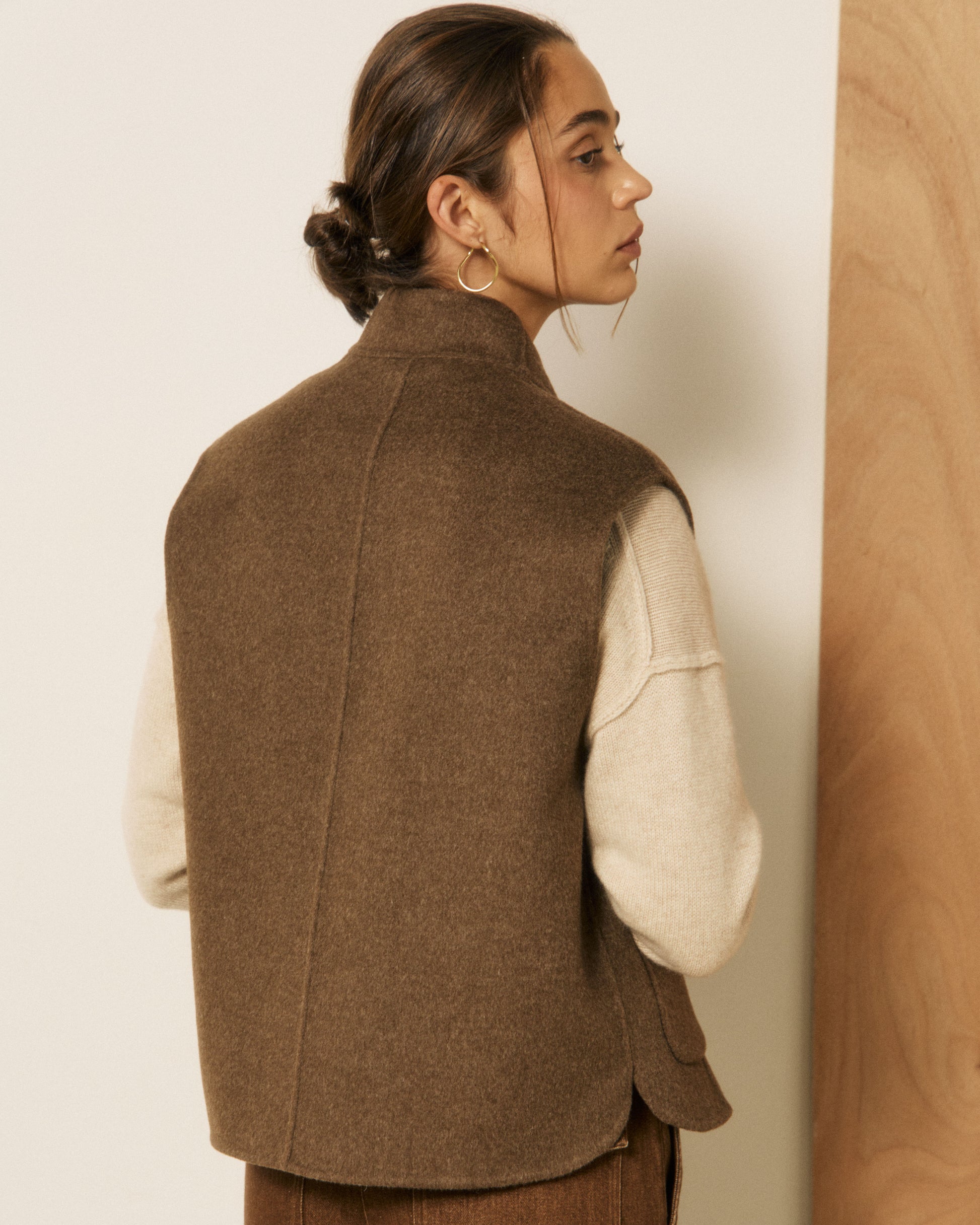 Gilet Femme en Laine Double Face Marron Vimo