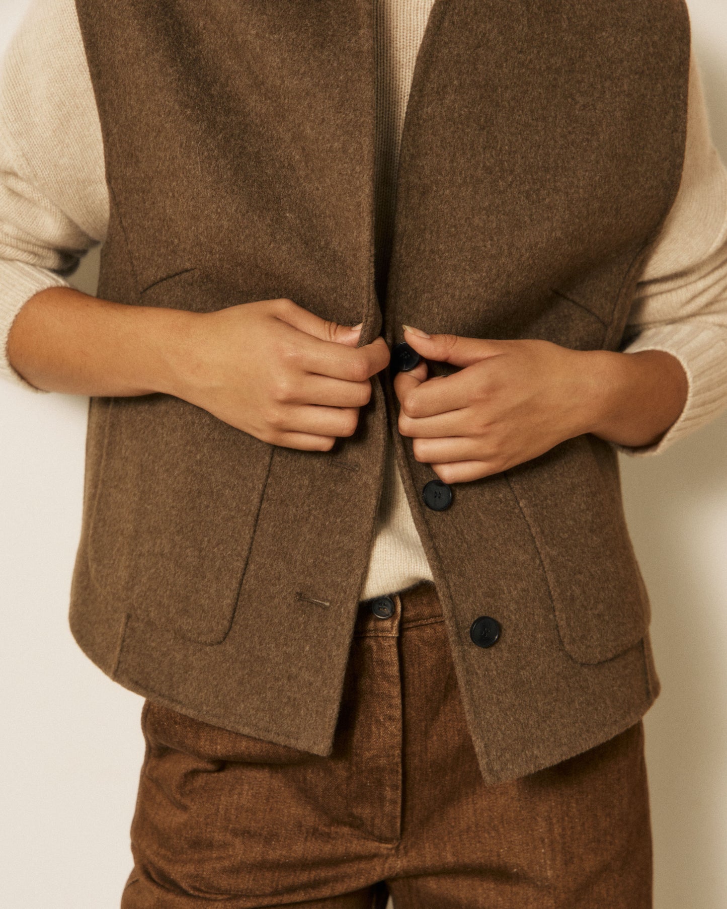 Gilet Femme en Laine Double Face Marron Vimo