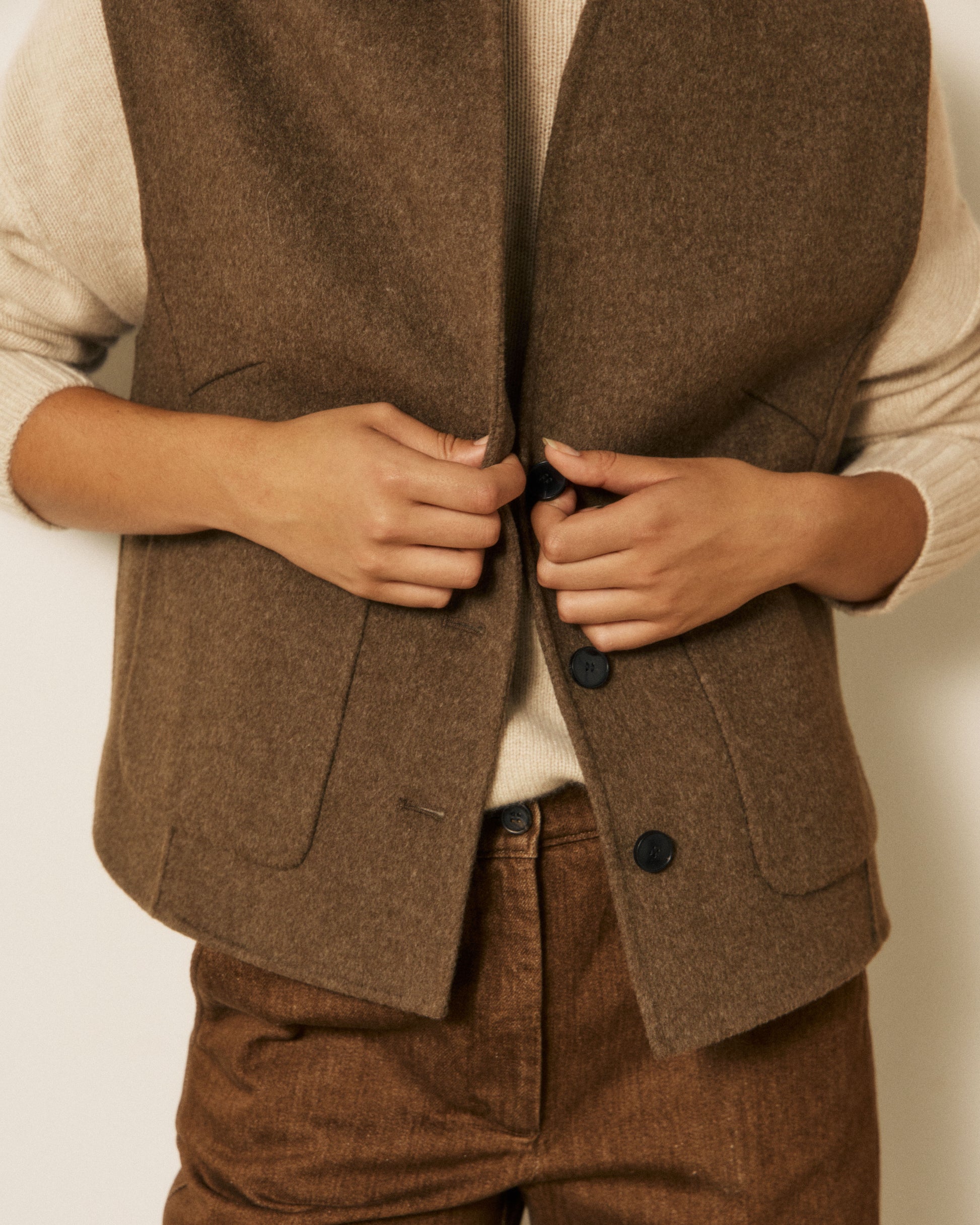 Gilet Femme en Laine Double Face Marron Vimo
