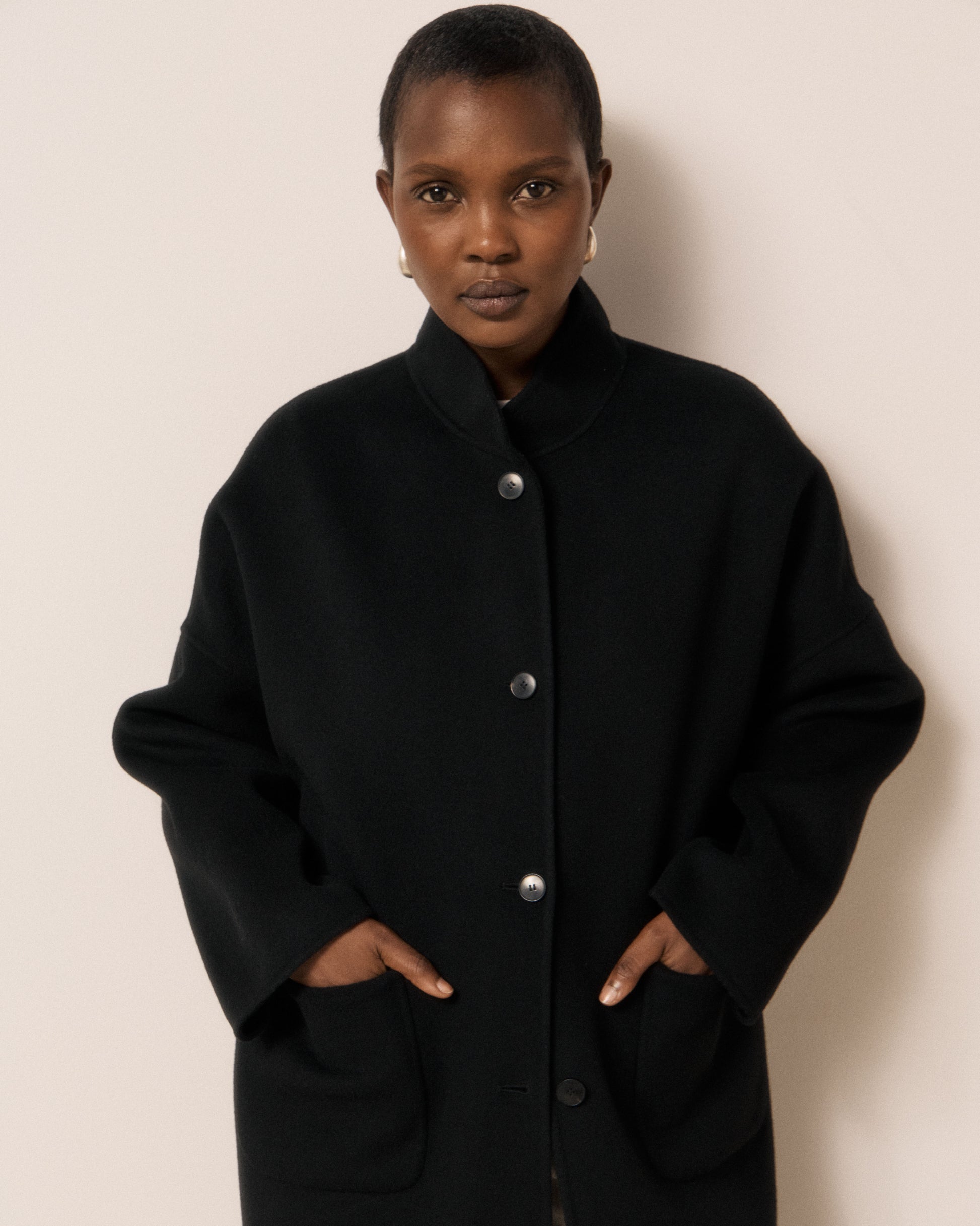 Veste Femme en Laine Double Face Noir Vadim