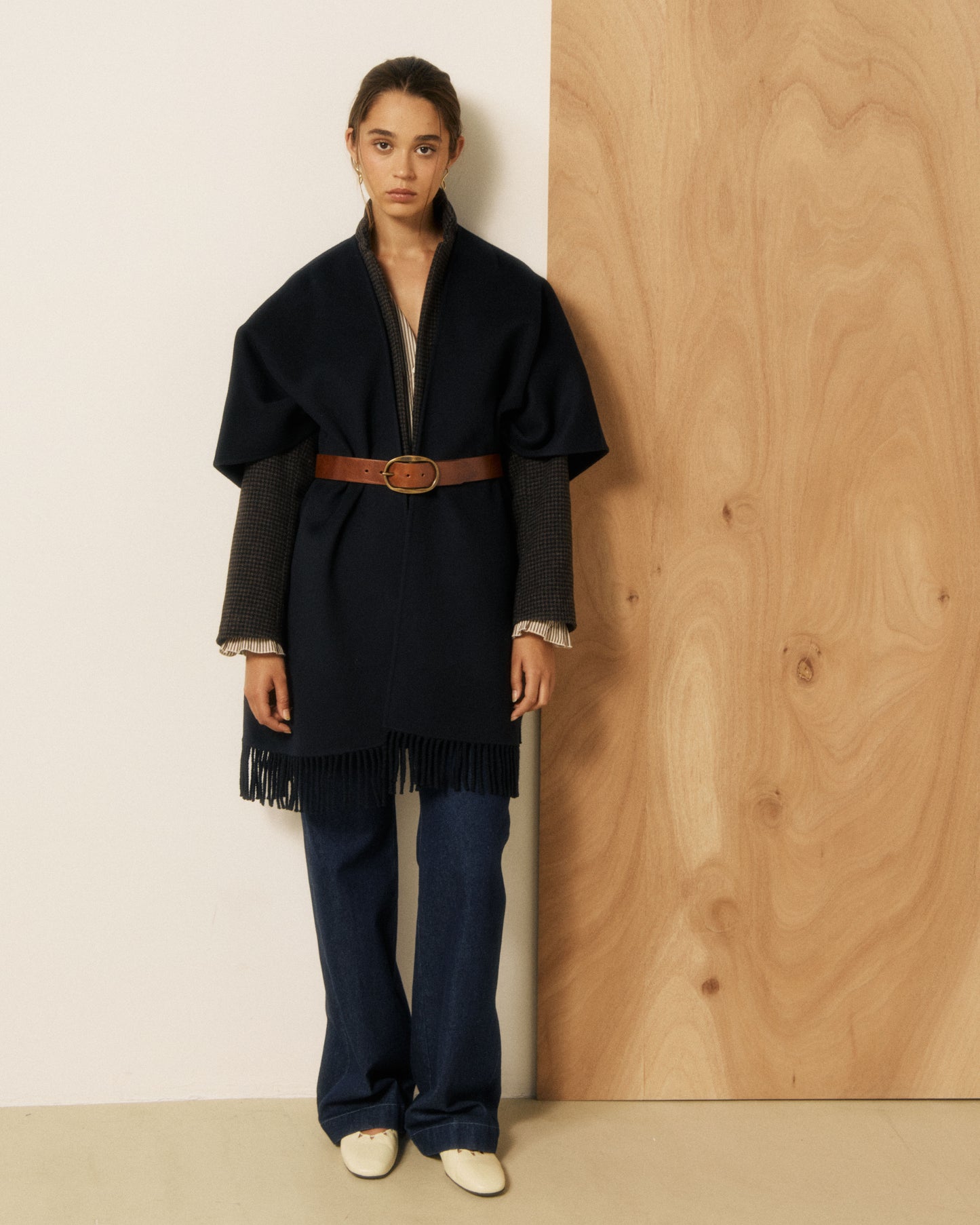 Cape Femme en Laine Double Face Bleu Marine Virginie