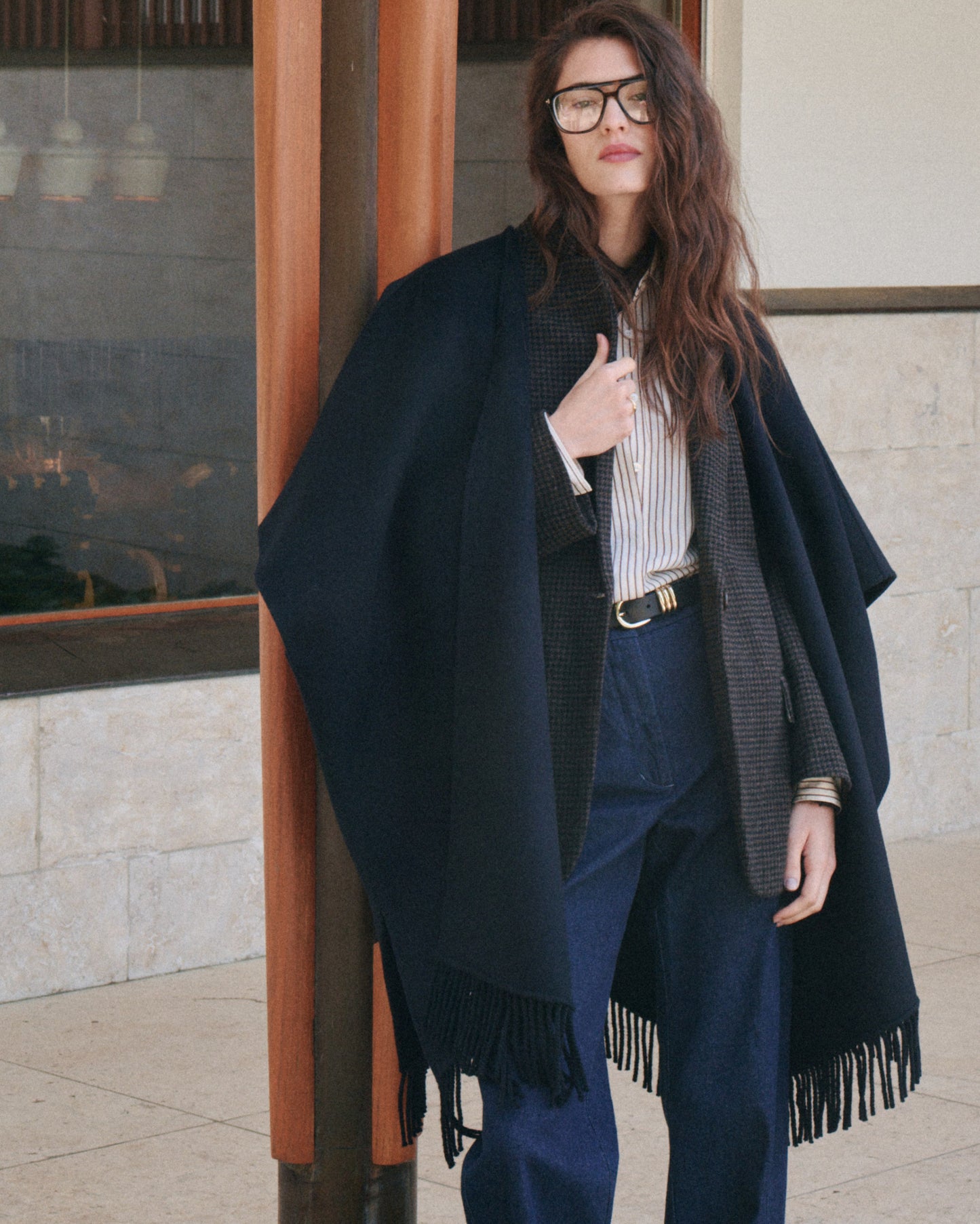 Cape Femme en Laine Double Face Bleu Marine Virginie