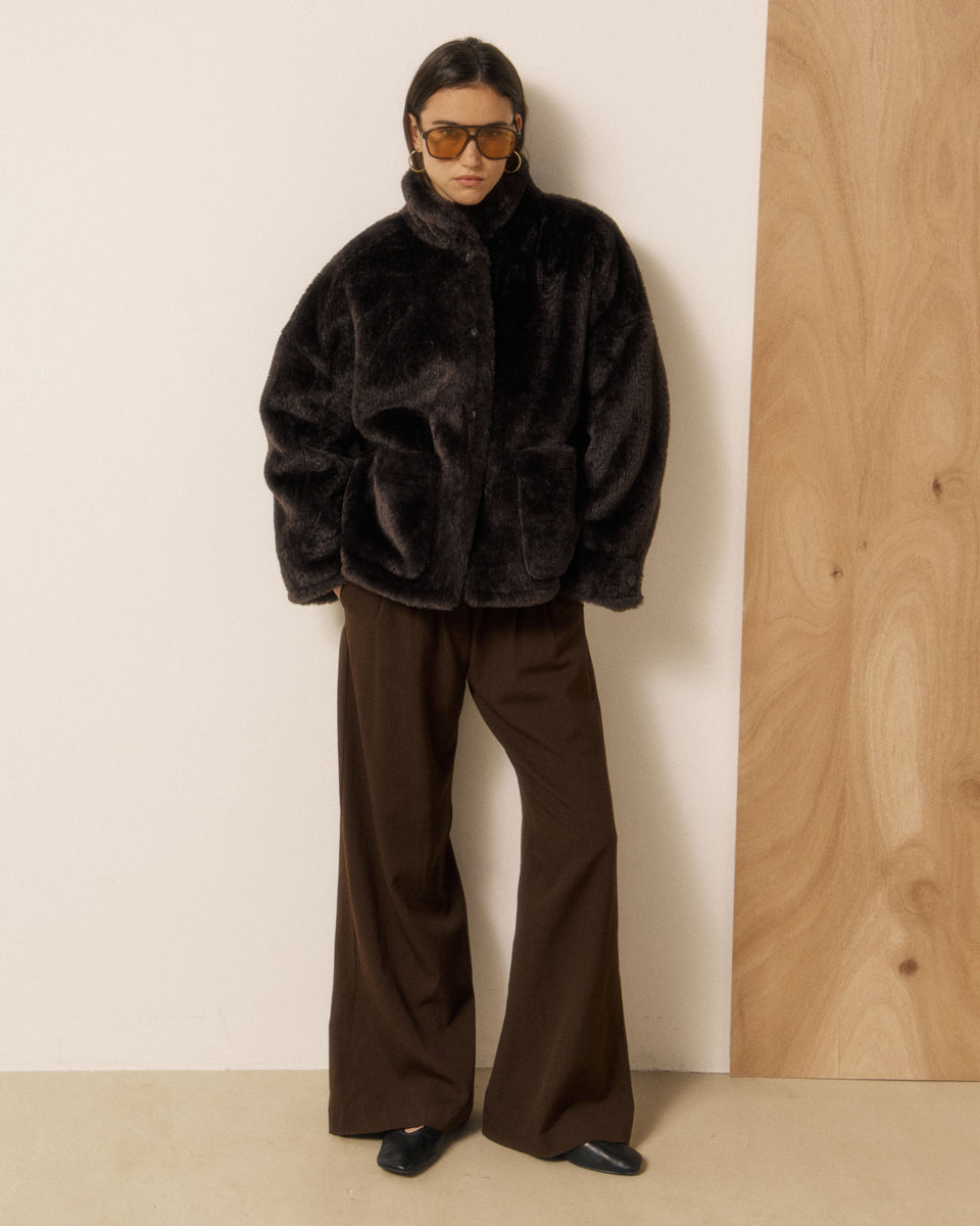 Vosmo Women's Chocolate Faux Fur Jacket - Image 2