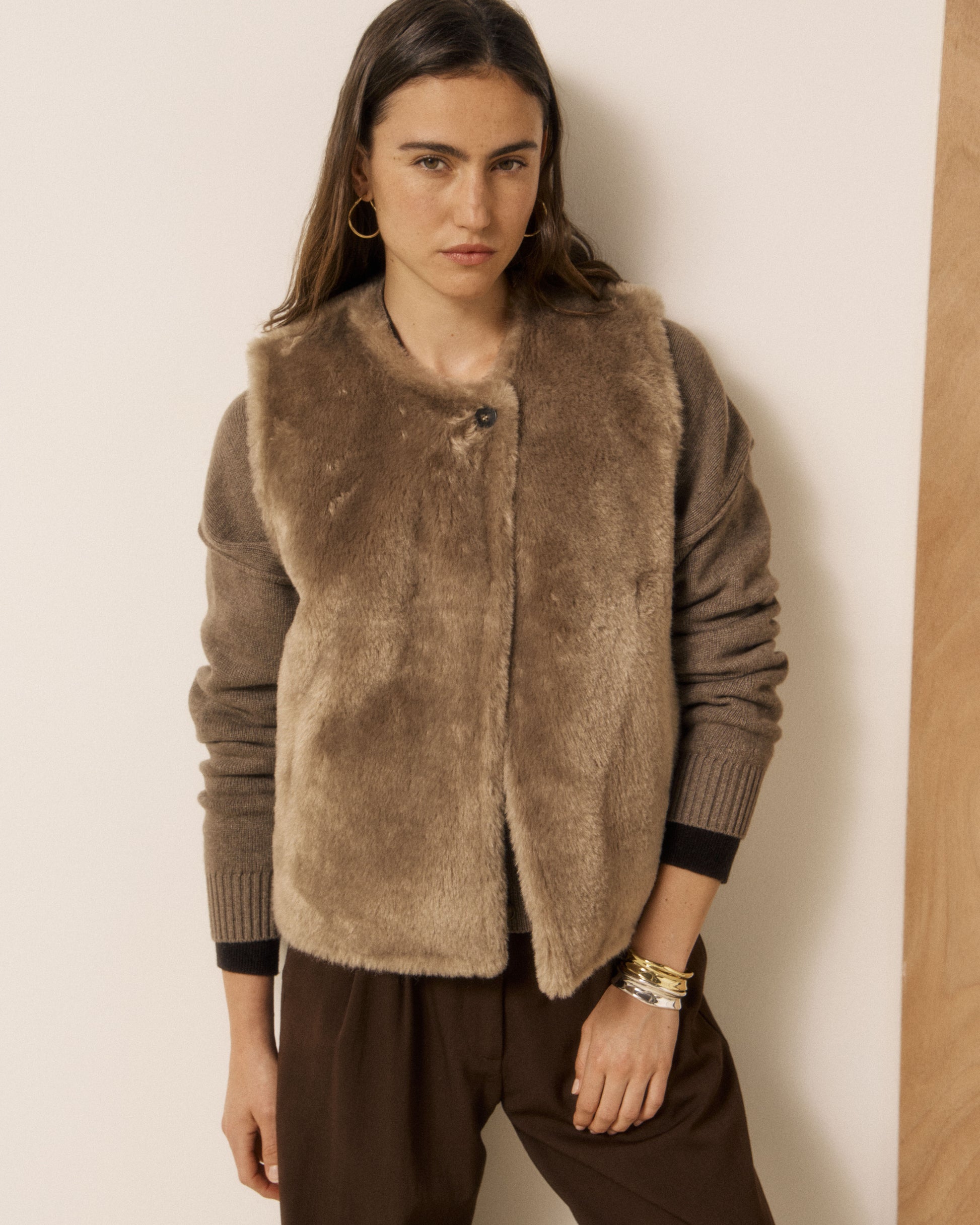 Gilet Femme en Fausse fourrure Taupe Velma