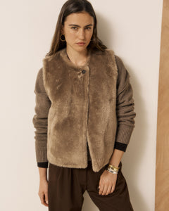 Gilet Femme en Fausse fourrure Taupe Velma