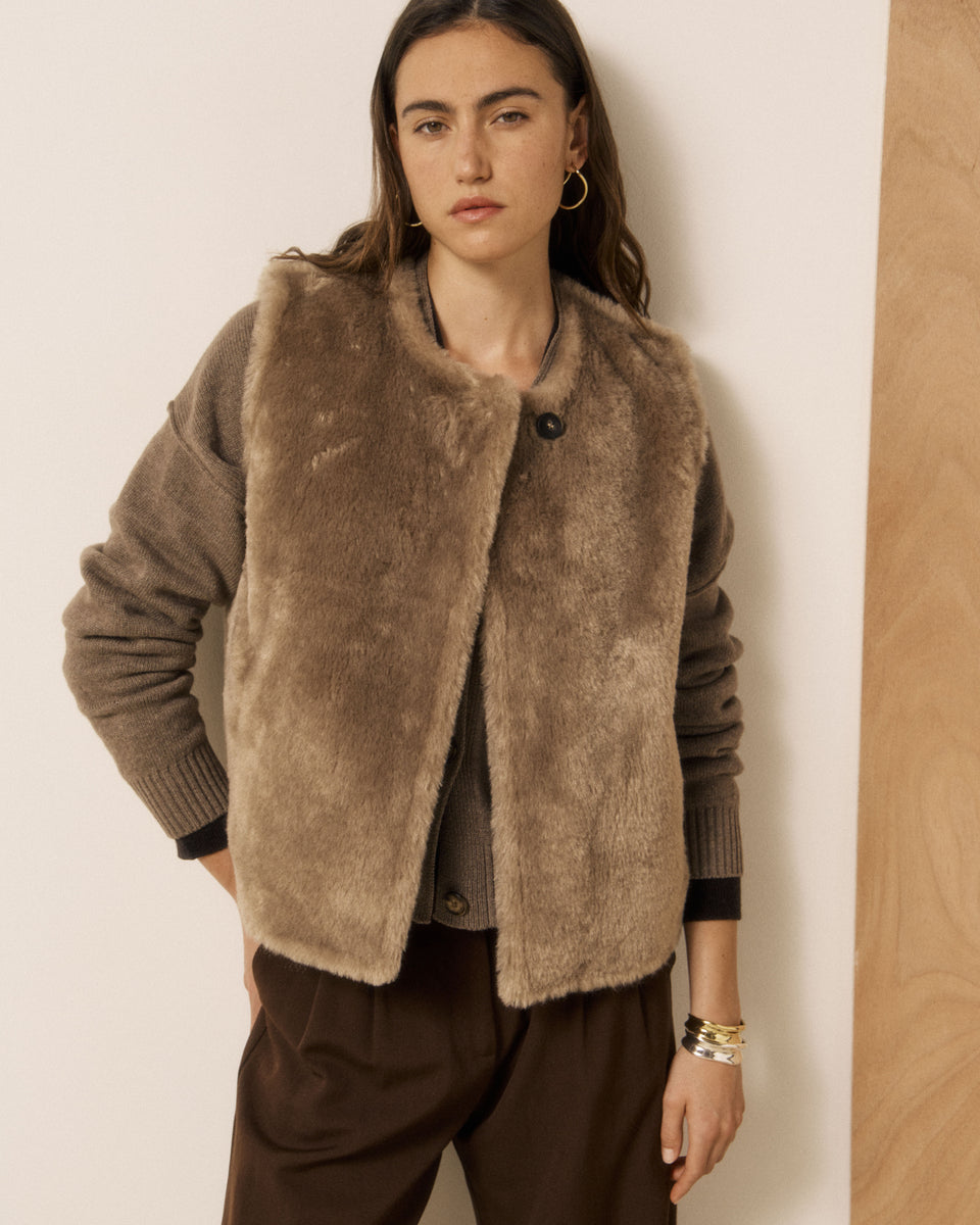 Gilet Femme en Fausse fourrure Taupe Velma - Image 3