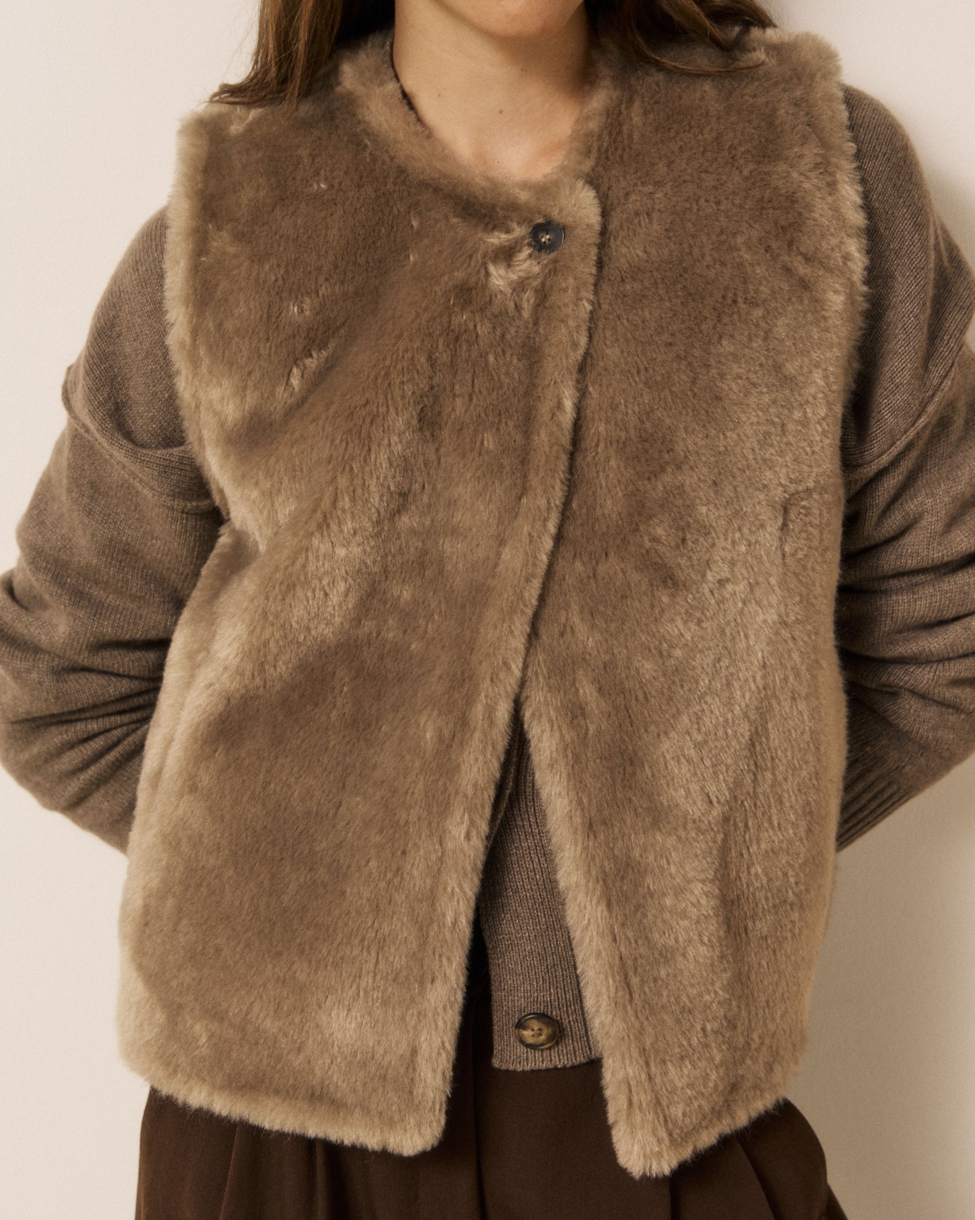 Gilet Femme en Fausse fourrure Taupe Velma