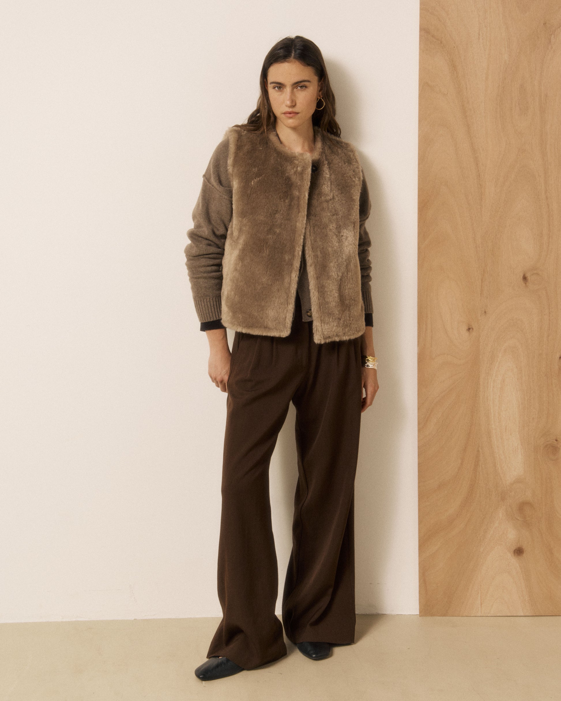 Gilet Femme en Fausse fourrure Taupe Velma