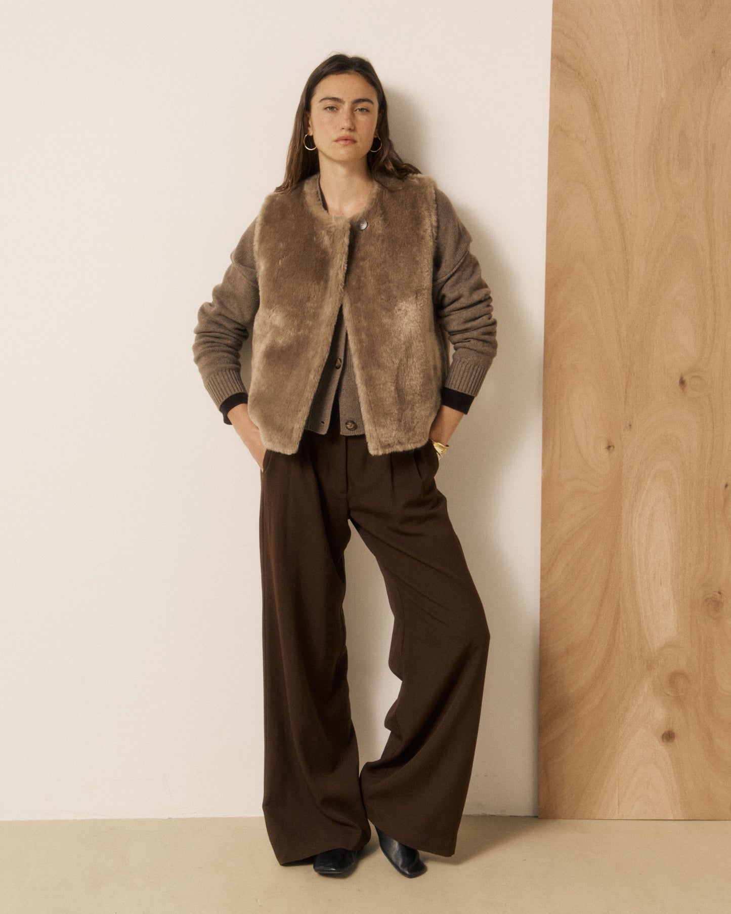 Gilet Femme en Fausse fourrure Taupe Velma