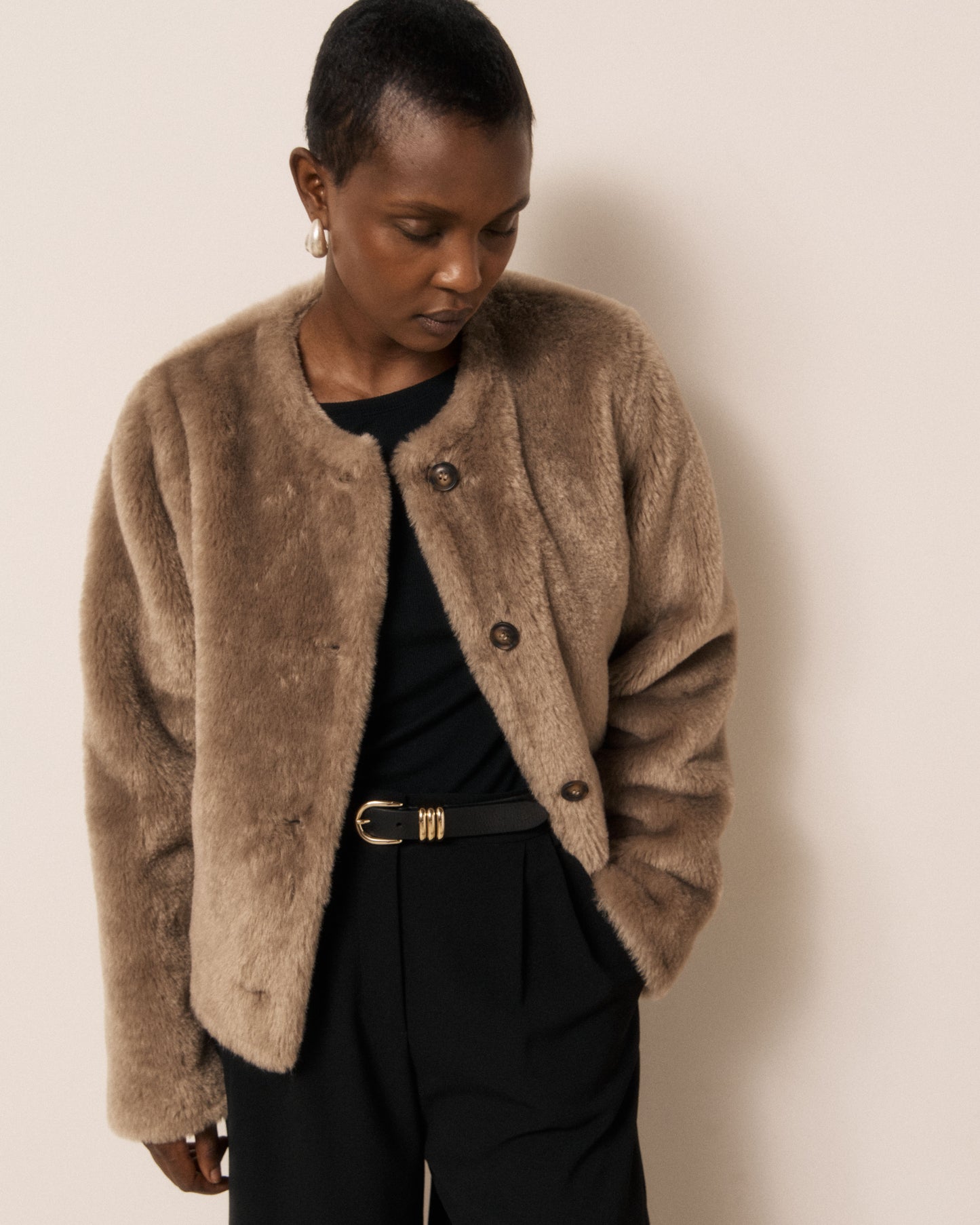 Veste Femme en Fausse fourrure Taupe Vigo