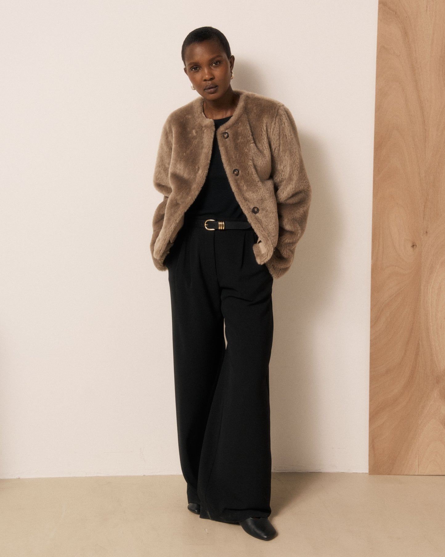 Veste Femme en Fausse fourrure Taupe Vigo
