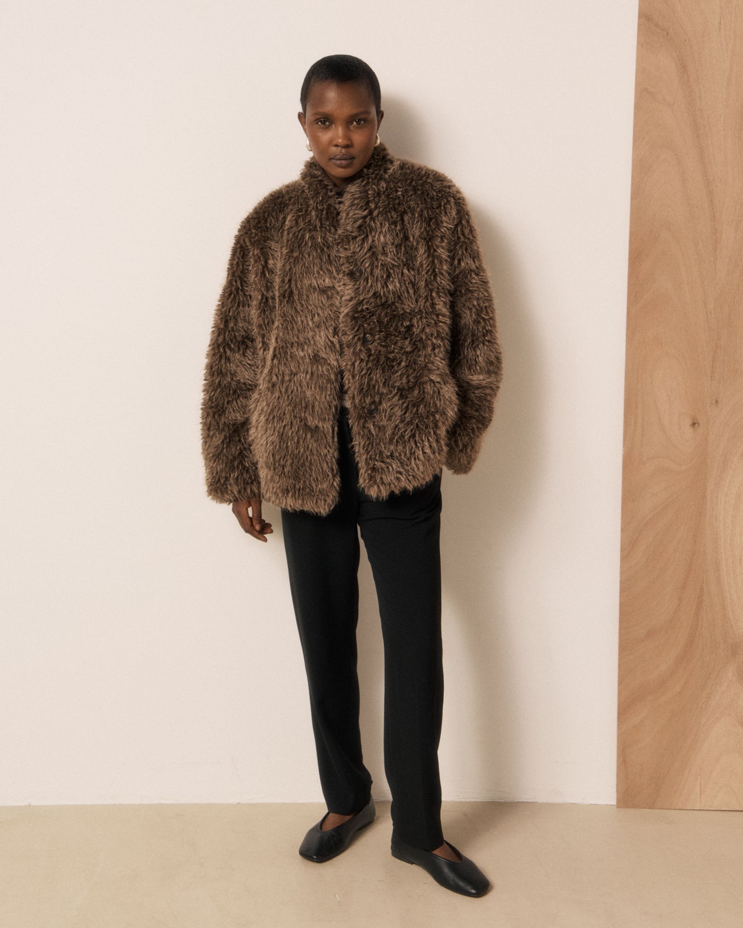 Veste Femme en Fausse fourrure à poils longs Marron Valda