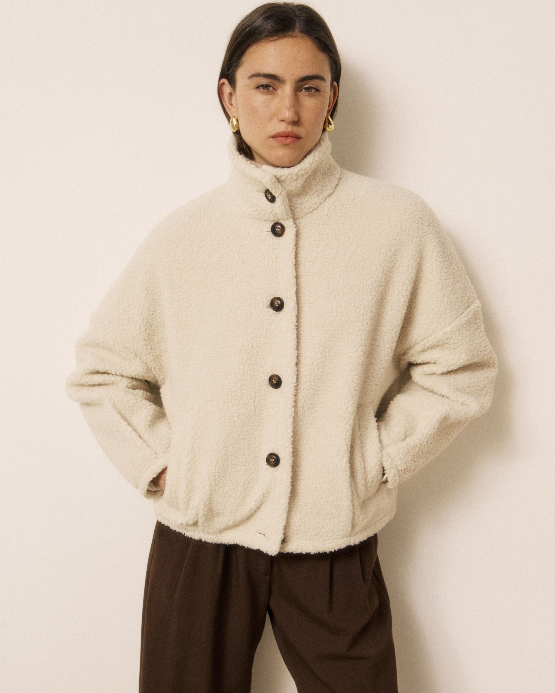 Blouson Femme en Sherpa Ecru Voice