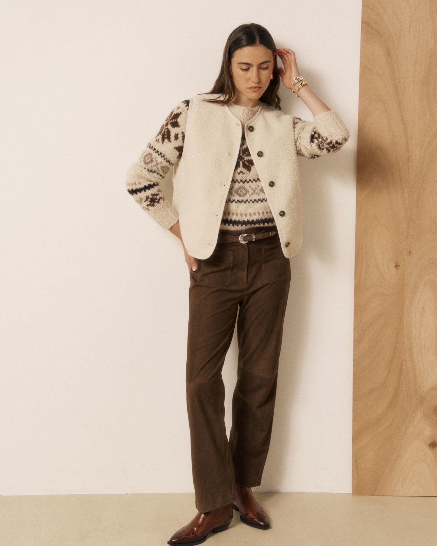 Gilet Femme en Sherpa Ecru Volt
