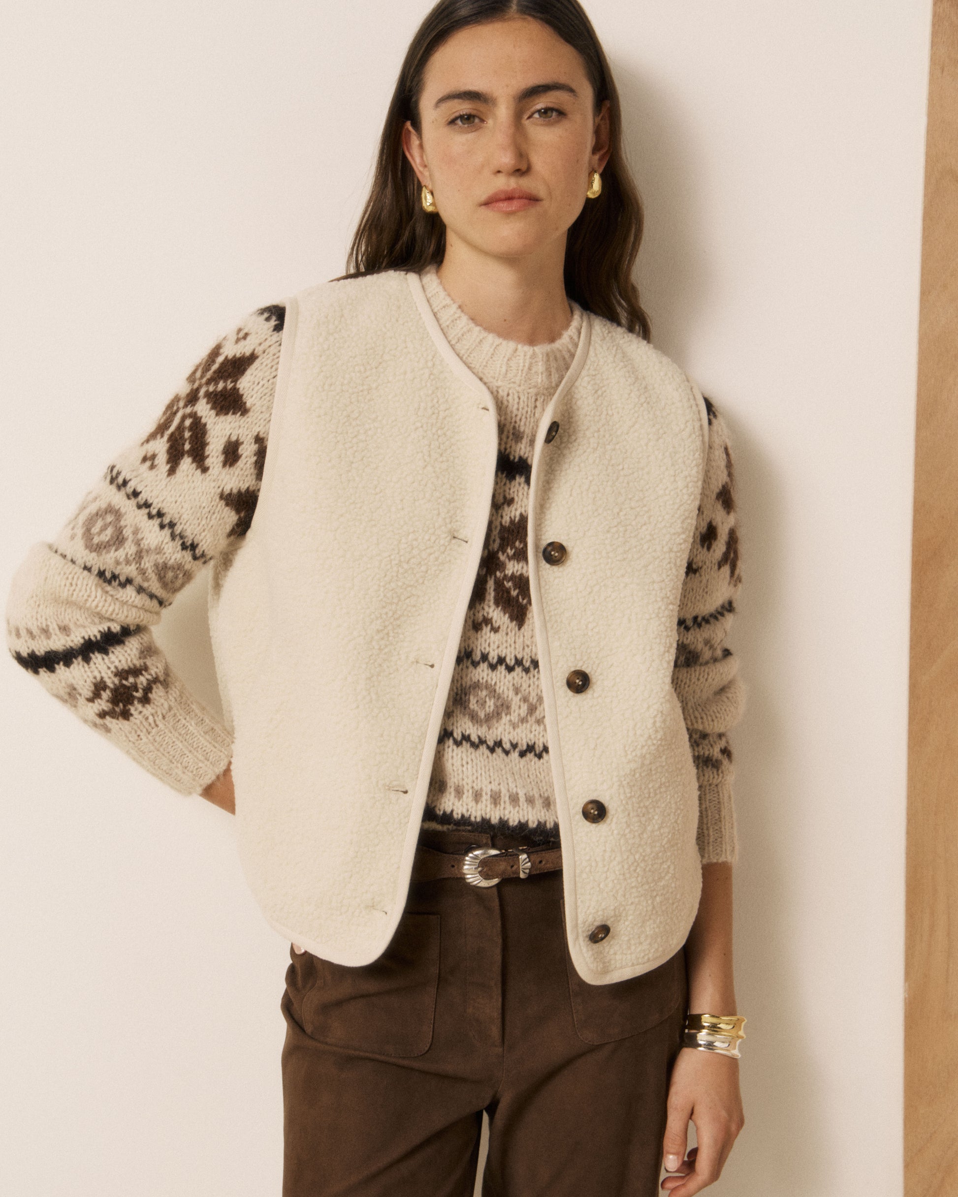 Gilet Femme en Sherpa Ecru Volt