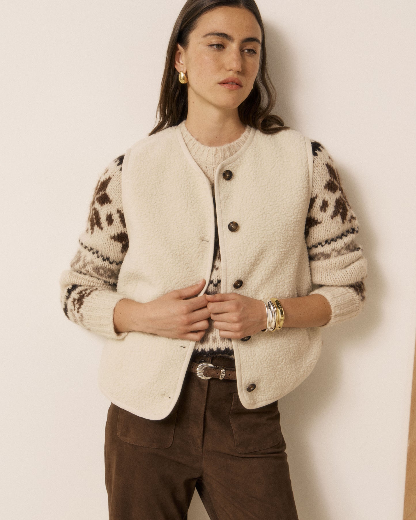 Gilet Femme en Sherpa Ecru Volt