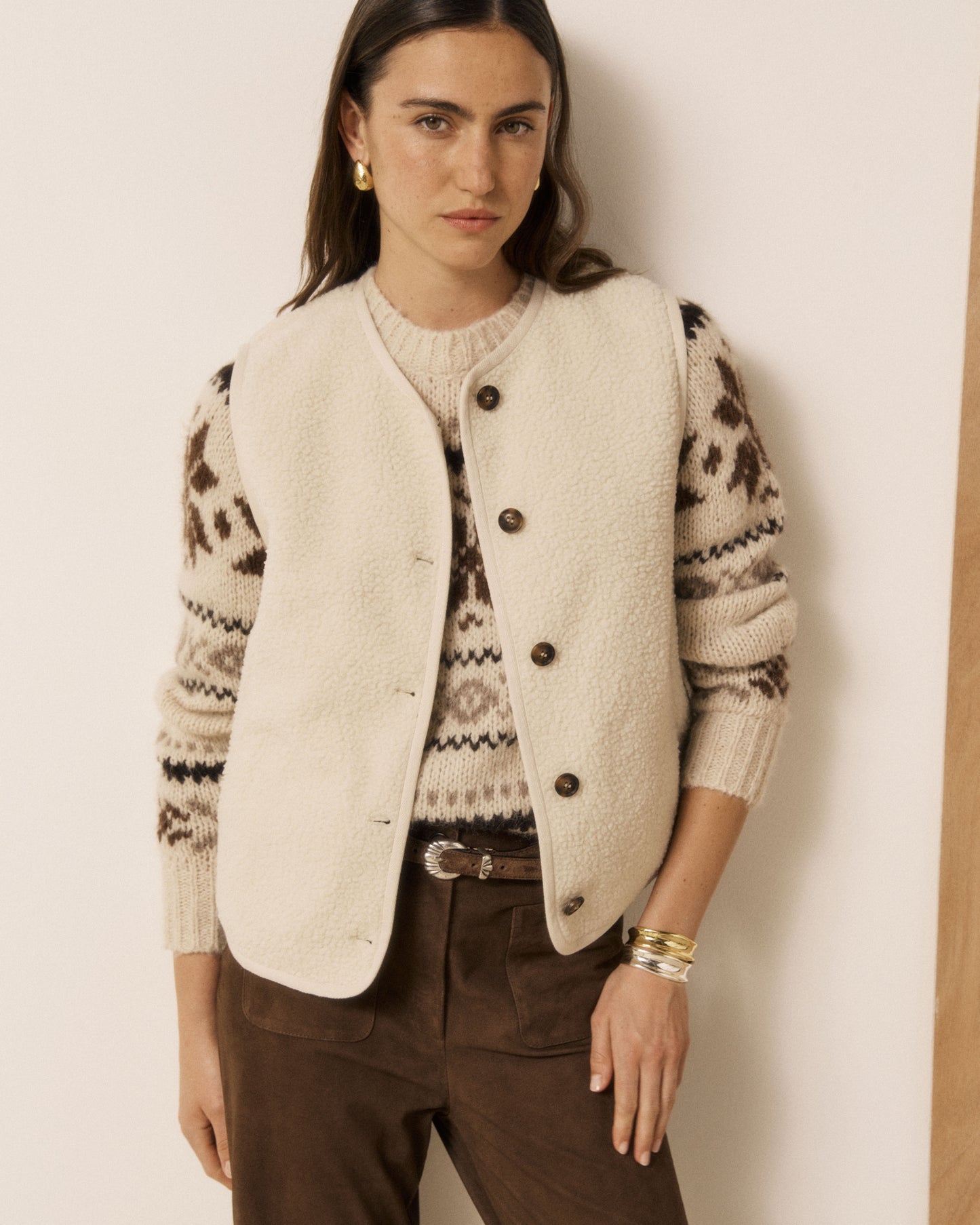 Gilet Femme en Sherpa Ecru Volt