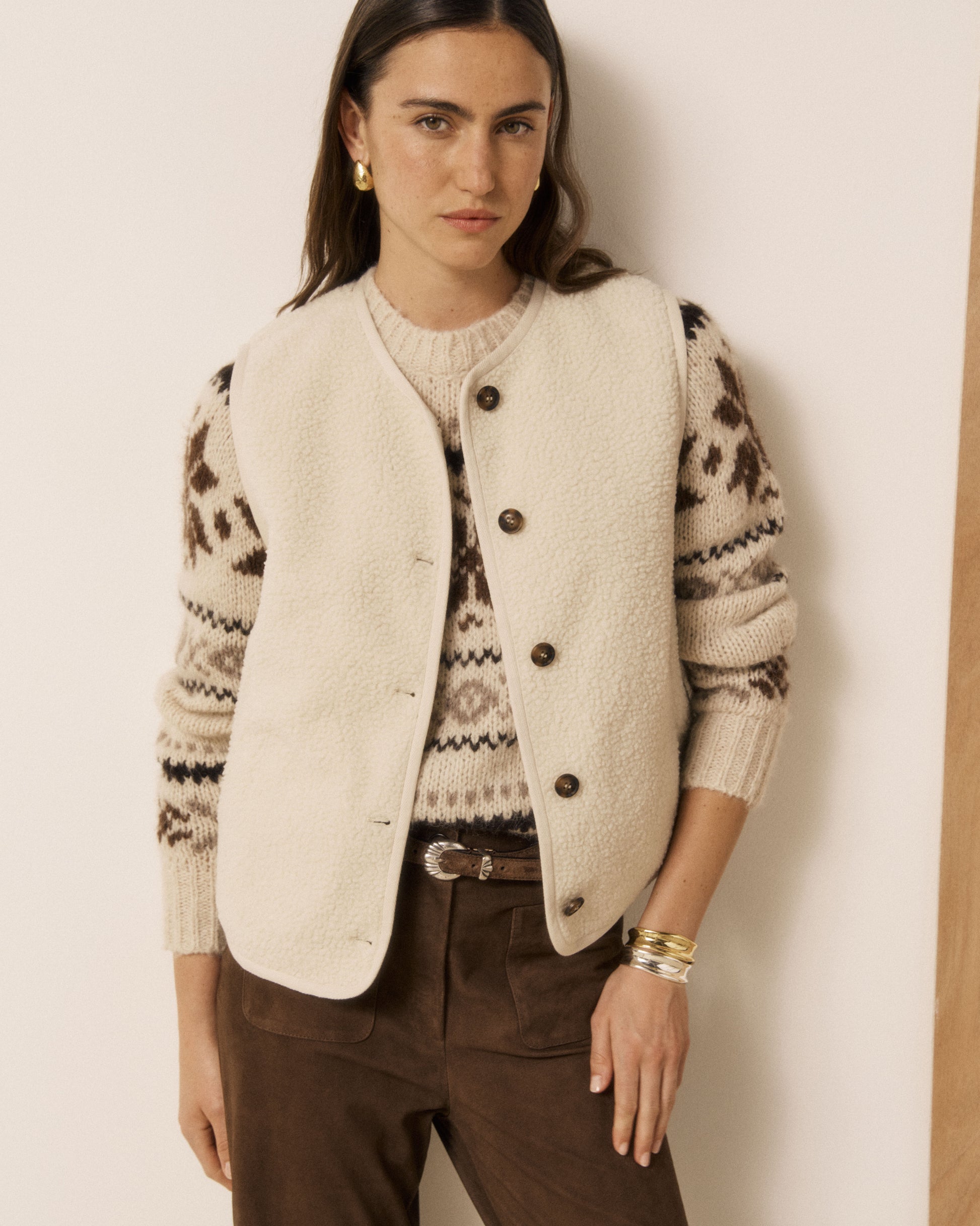 Gilet Femme en Sherpa Ecru Volt