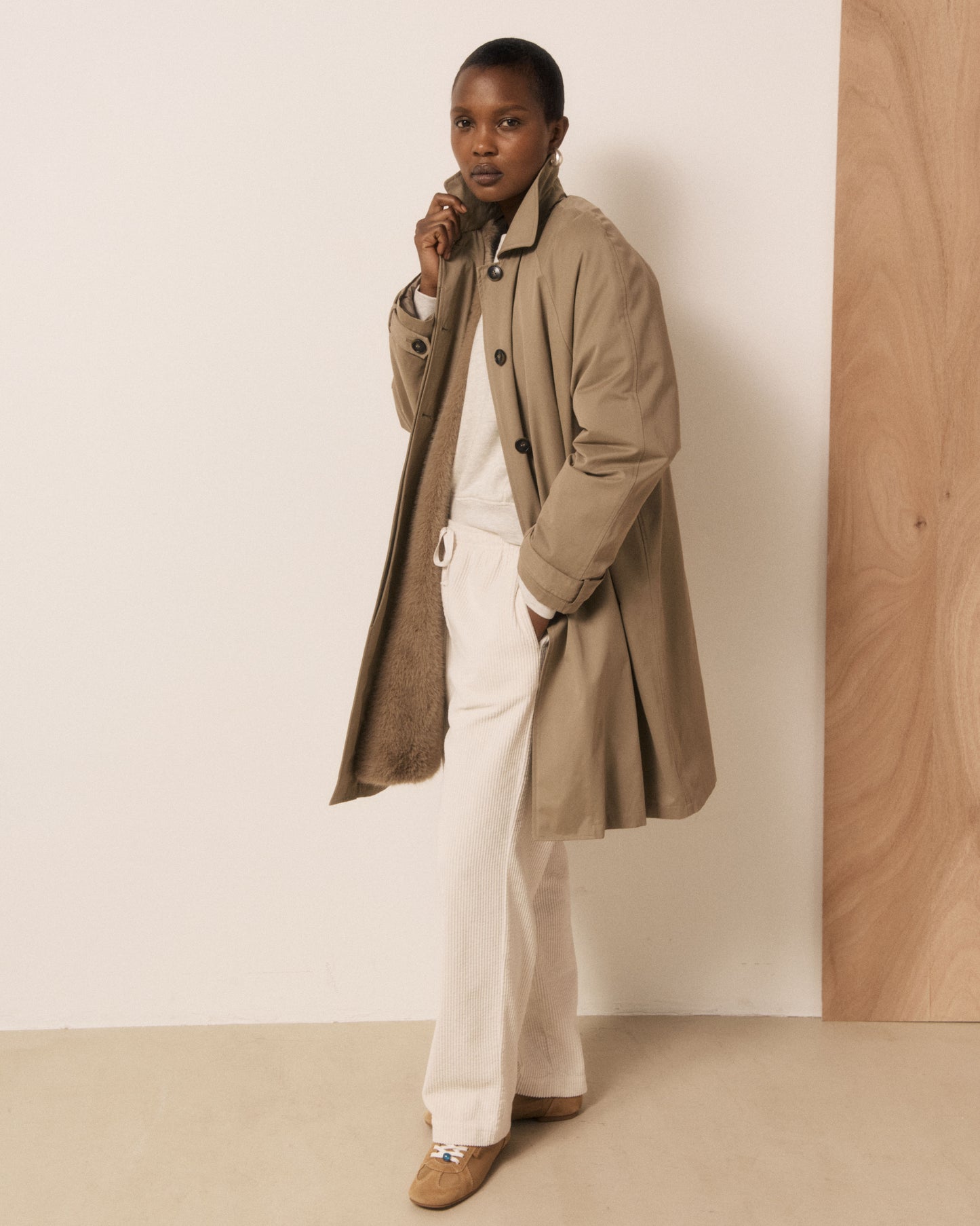 Manteau Femme en Gabardine de Coton Beige Valky