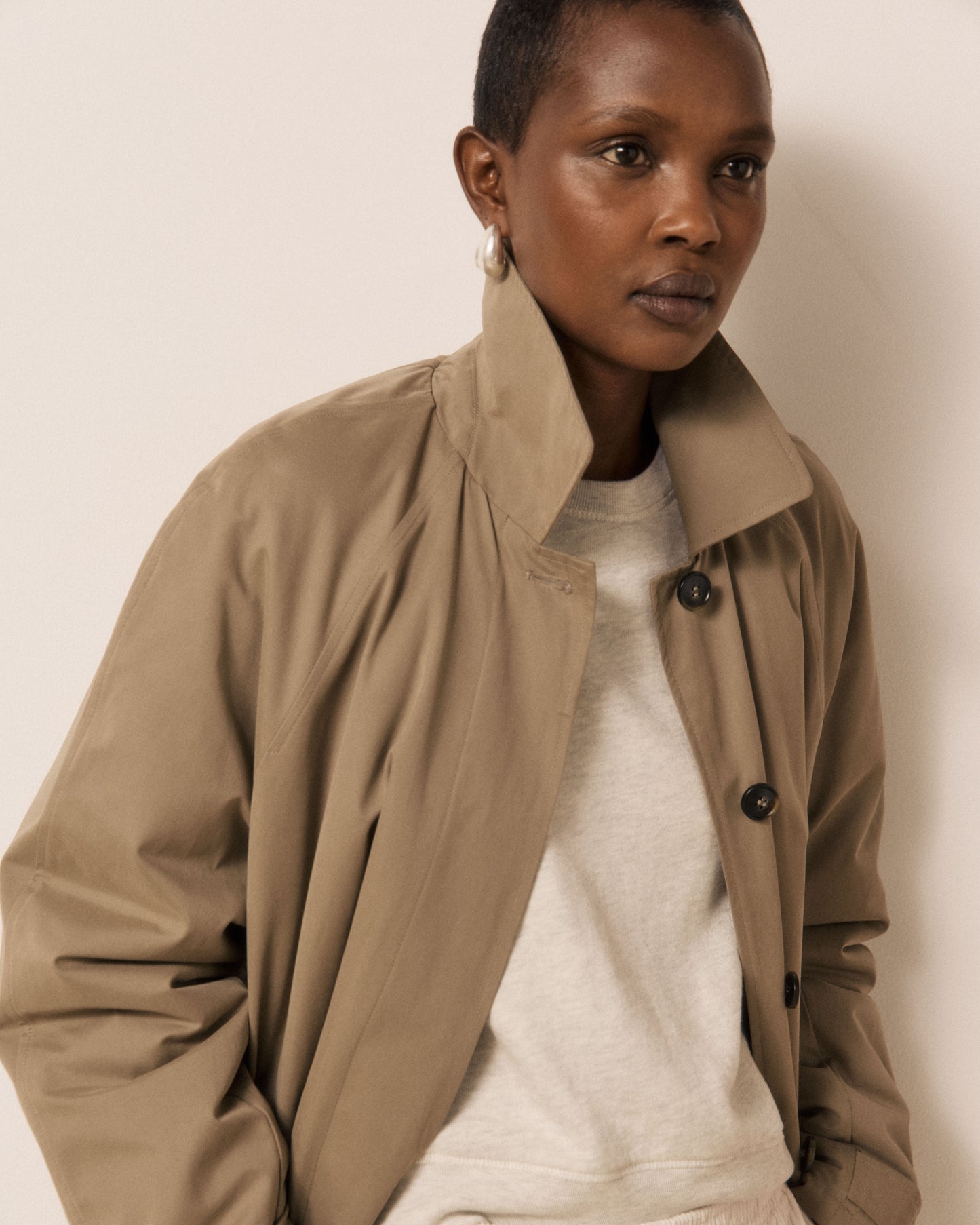 Manteau Femme en Gabardine de Coton Beige Valky