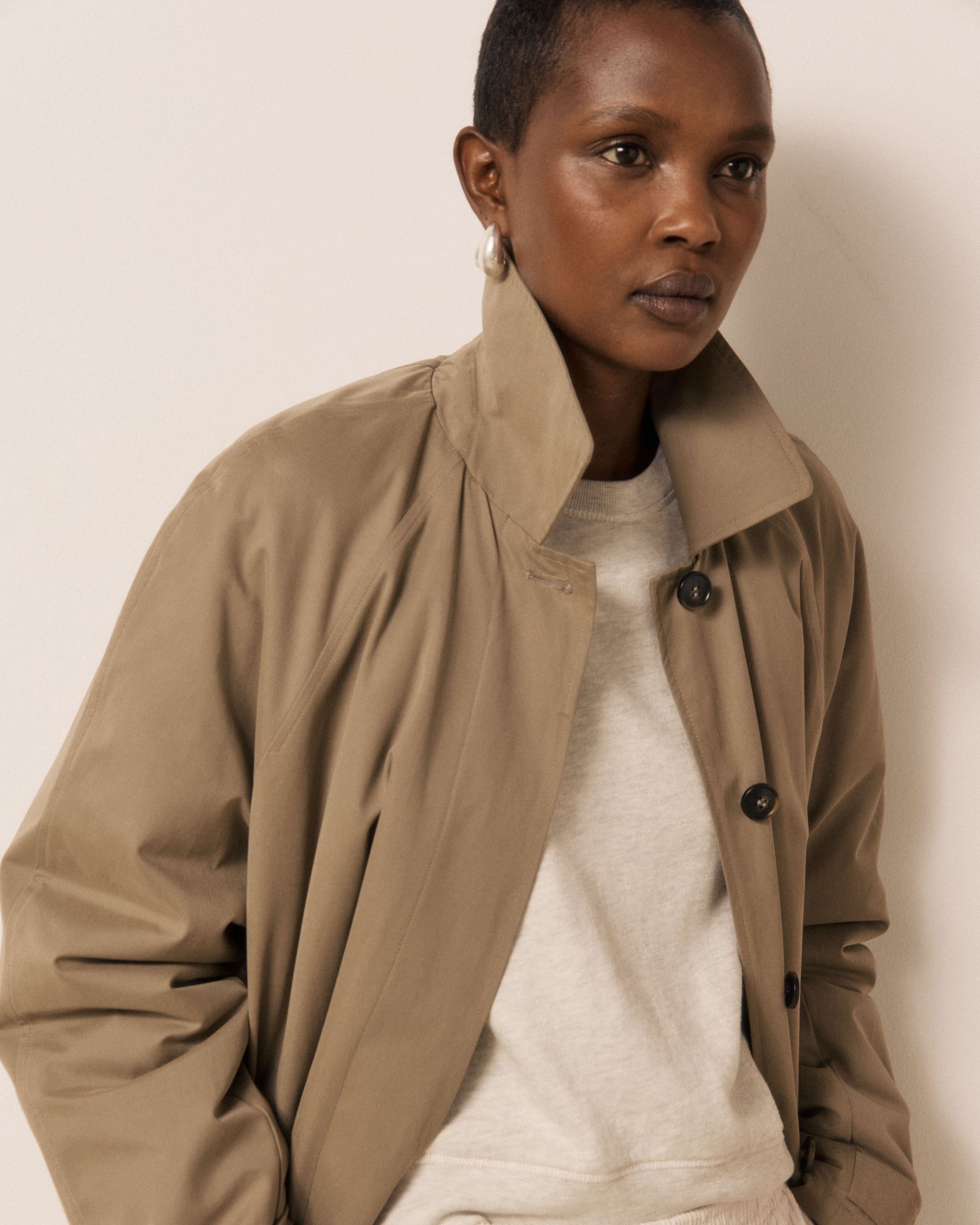 Manteau Femme en Gabardine de Coton Beige Valky