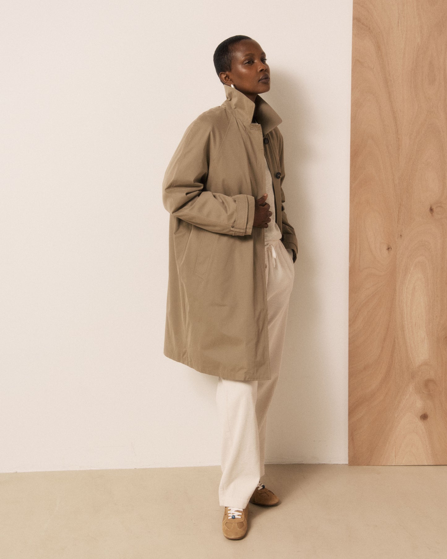 Manteau Femme en Gabardine de Coton Beige Valky