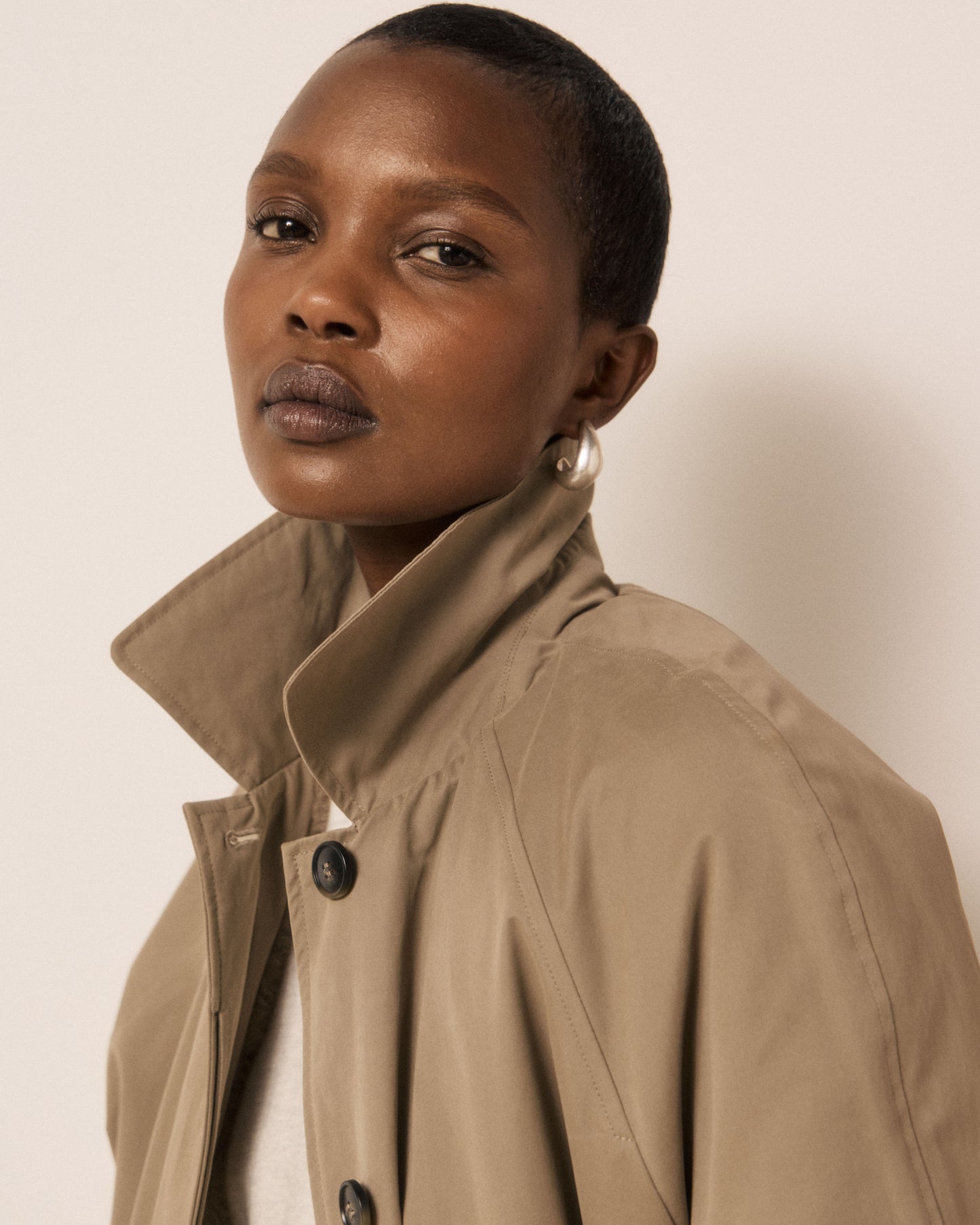 Manteau Femme en Gabardine de Coton Beige Valky