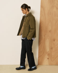 Manteau Femme en Gabardine de Coton Vert Militaire Voltaire
