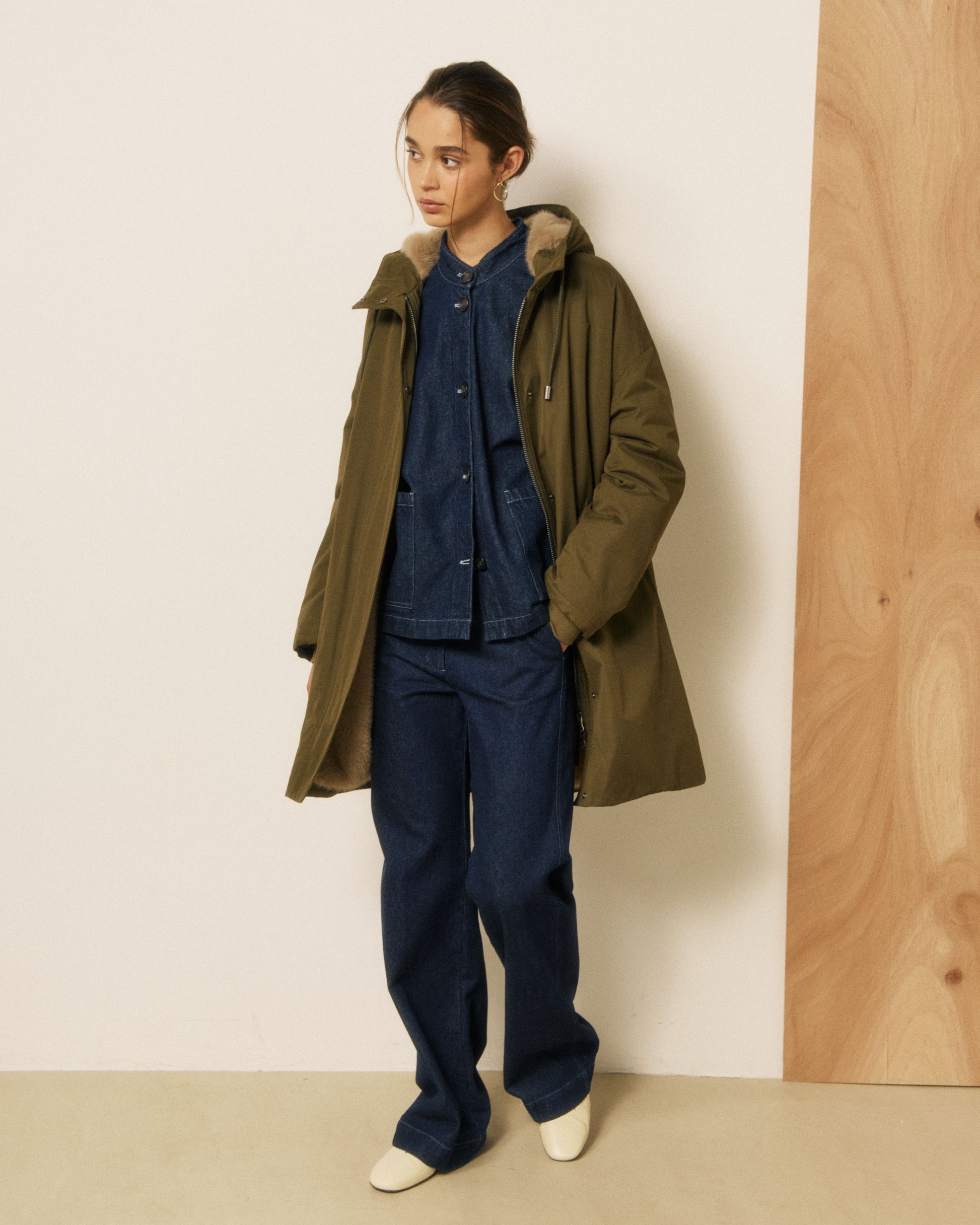 Manteau Femme en Gabardine de Coton Vert Militaire Vader