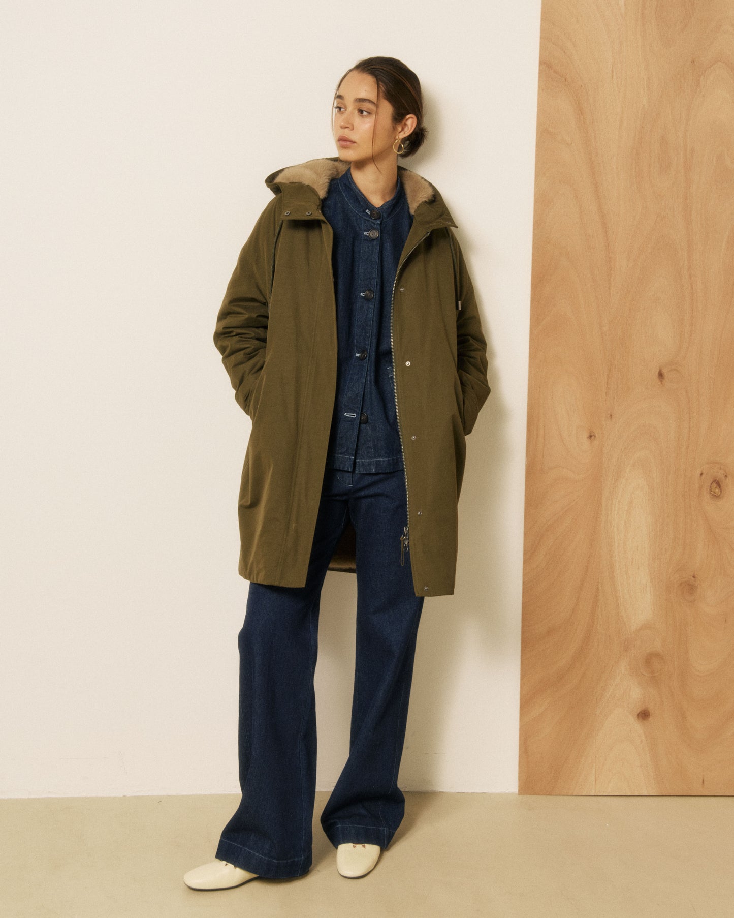 Manteau Femme en Gabardine de Coton Vert Militaire Vader