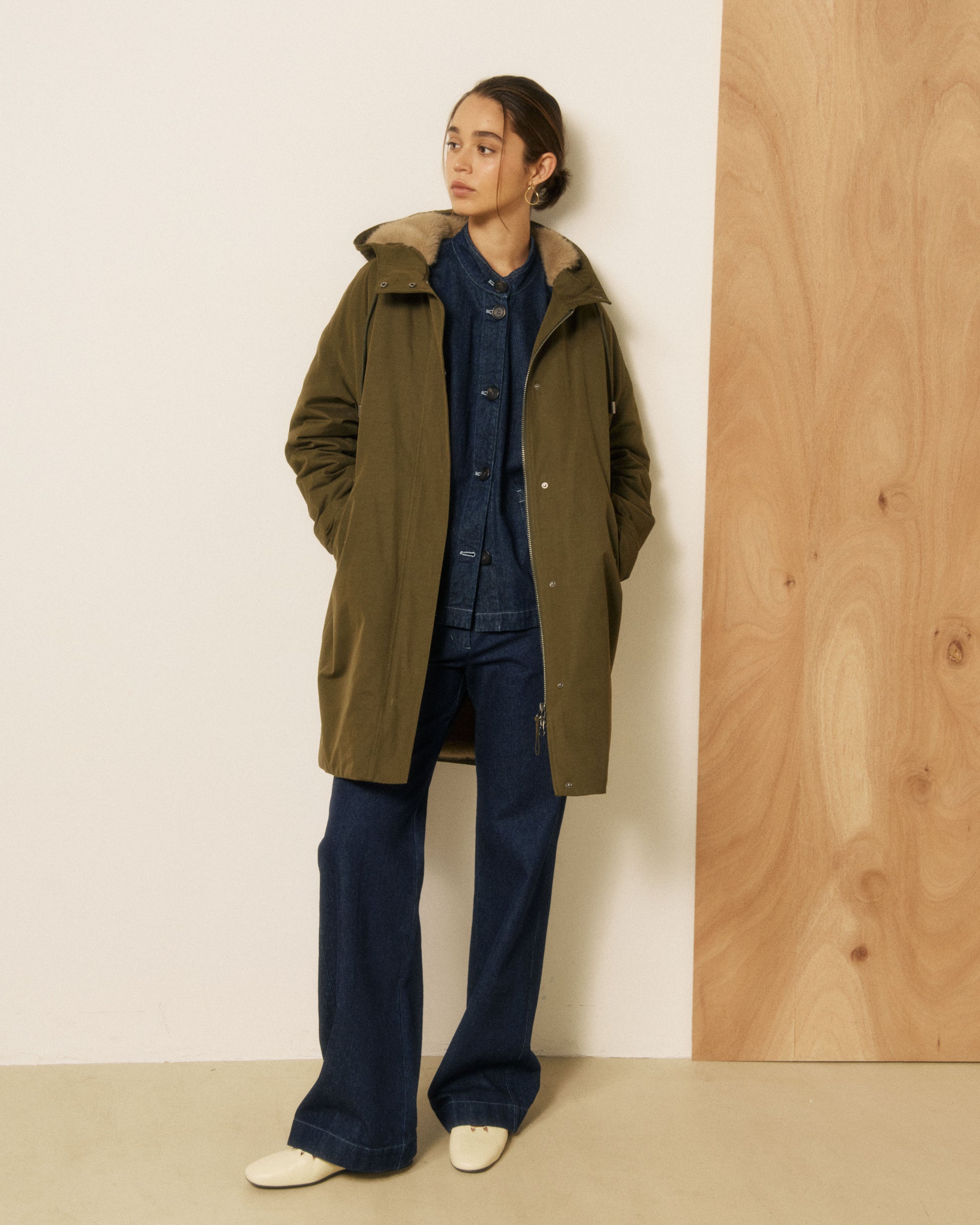 Manteau Femme en Gabardine de Coton Vert Militaire Vader