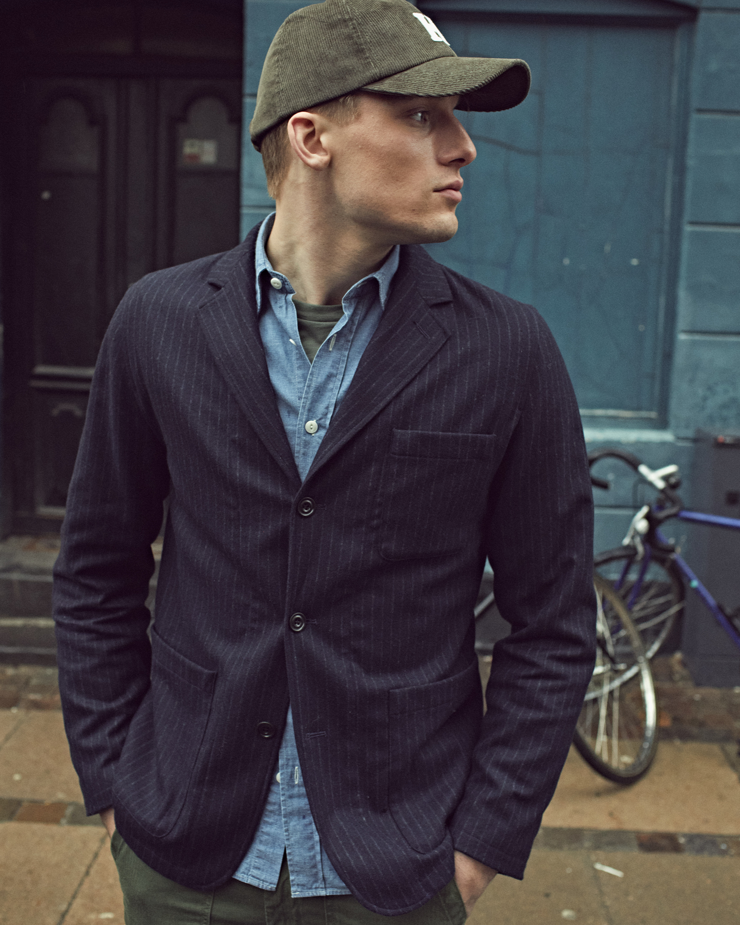 Jonny Men's Navy Blue striped wool flannel Jacket