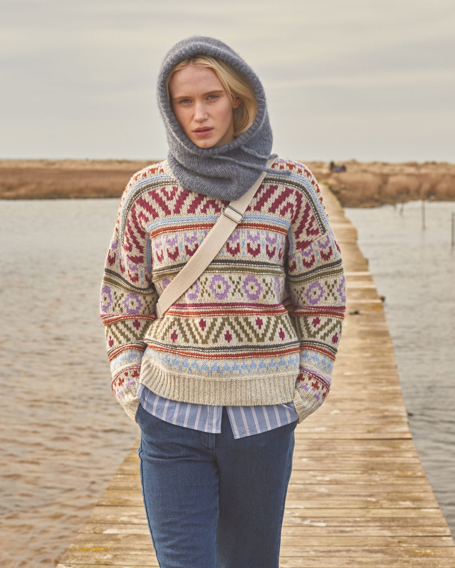 Pull Femme en laine mérinos et alpaga jacquard Multicolore Mayalen