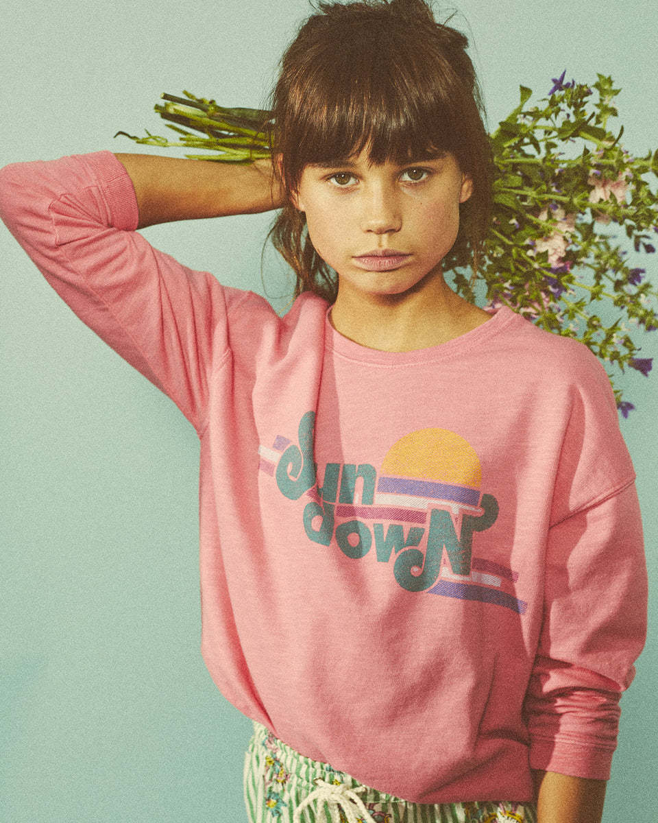 Tarfa Girls' Printed Pink Light Cotton Fleece Sweatshirt - Image alternative