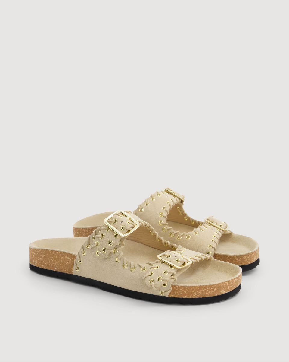 Ema Women's Beige Suede Leather Sandals  - Image alternative