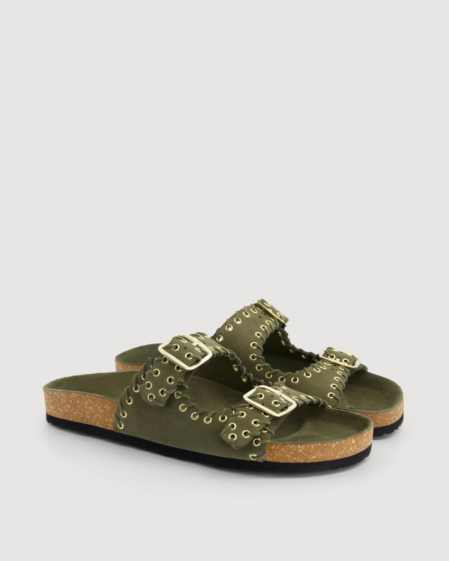 Sandales Femme en Cuir Suédé Vert Militaire Ema