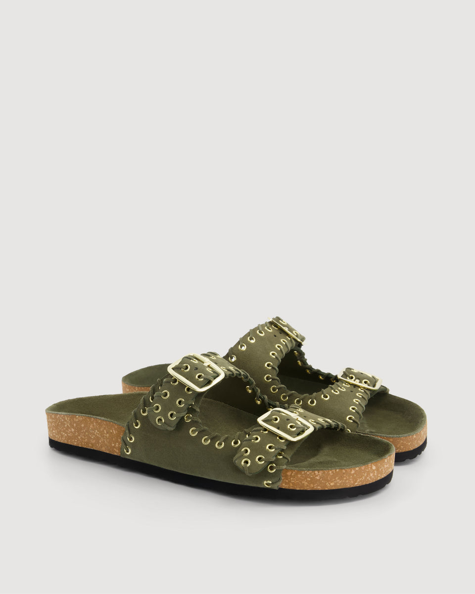 Ema Women's Army Green Suede Leather Sandals - Image alternative