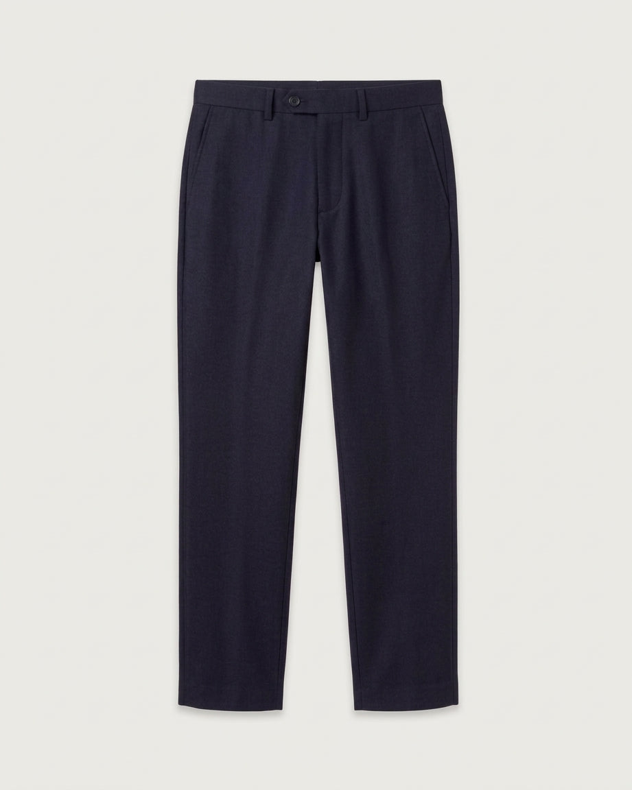Pantalon Homme en Flanelle de Laine Vierge Bleu Marine Taylor