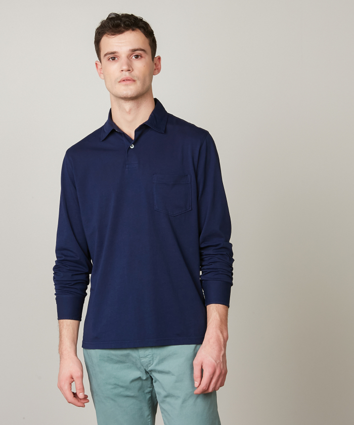 Navy Blue long sleeves jersey polo