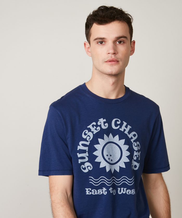 Tee-shirt "Sunset" en jersey slub Bleu Indigo